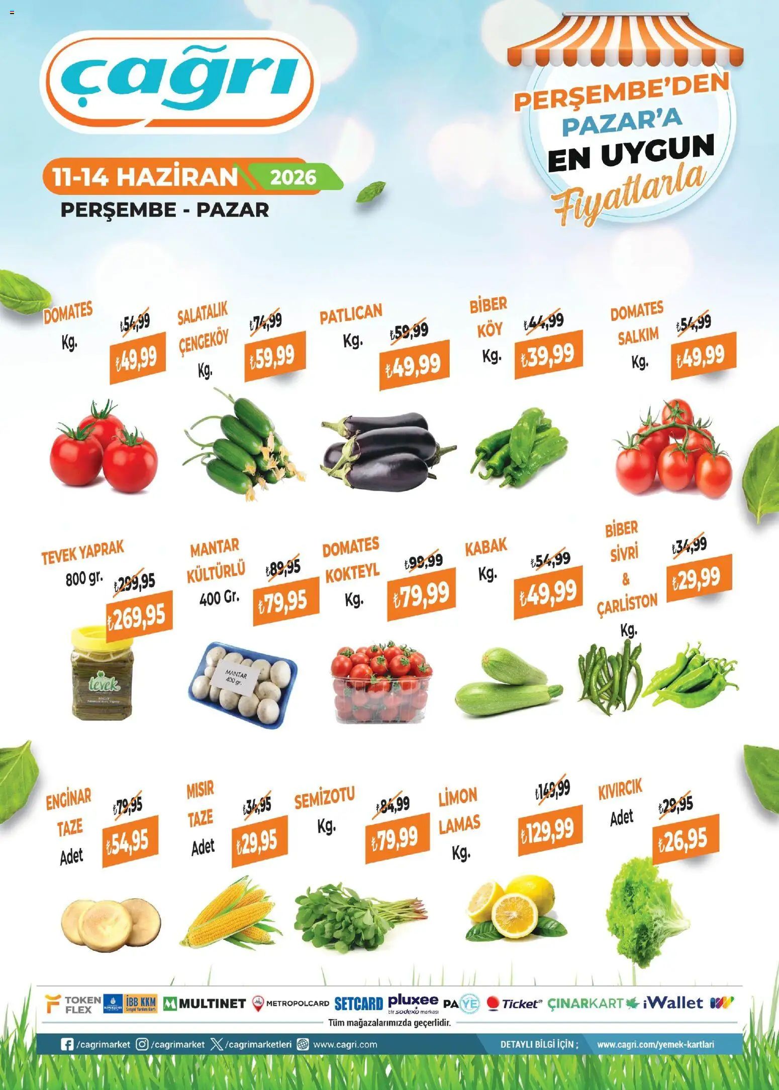 Çağrı Market - Manav Katalog - 11.06.2026 tarihinden itibaren geçerlidir | Sayfa: 2 | Ürünler: Kabak, Domates, Salatalık, Limon