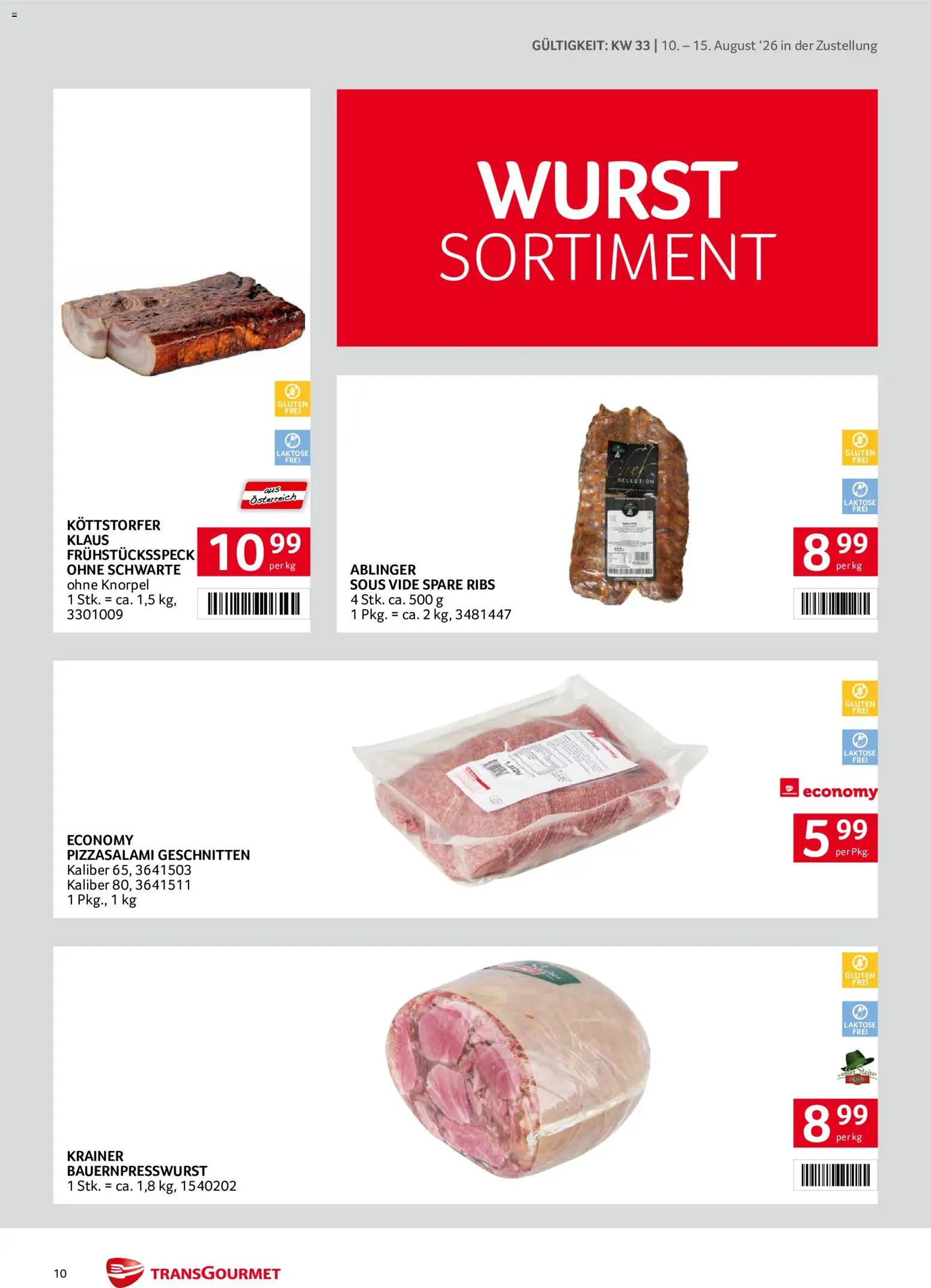 Transgourmet Zustellaktion gültig ab 10.08.2026 | Seite: 10 | Produkte: Wurst