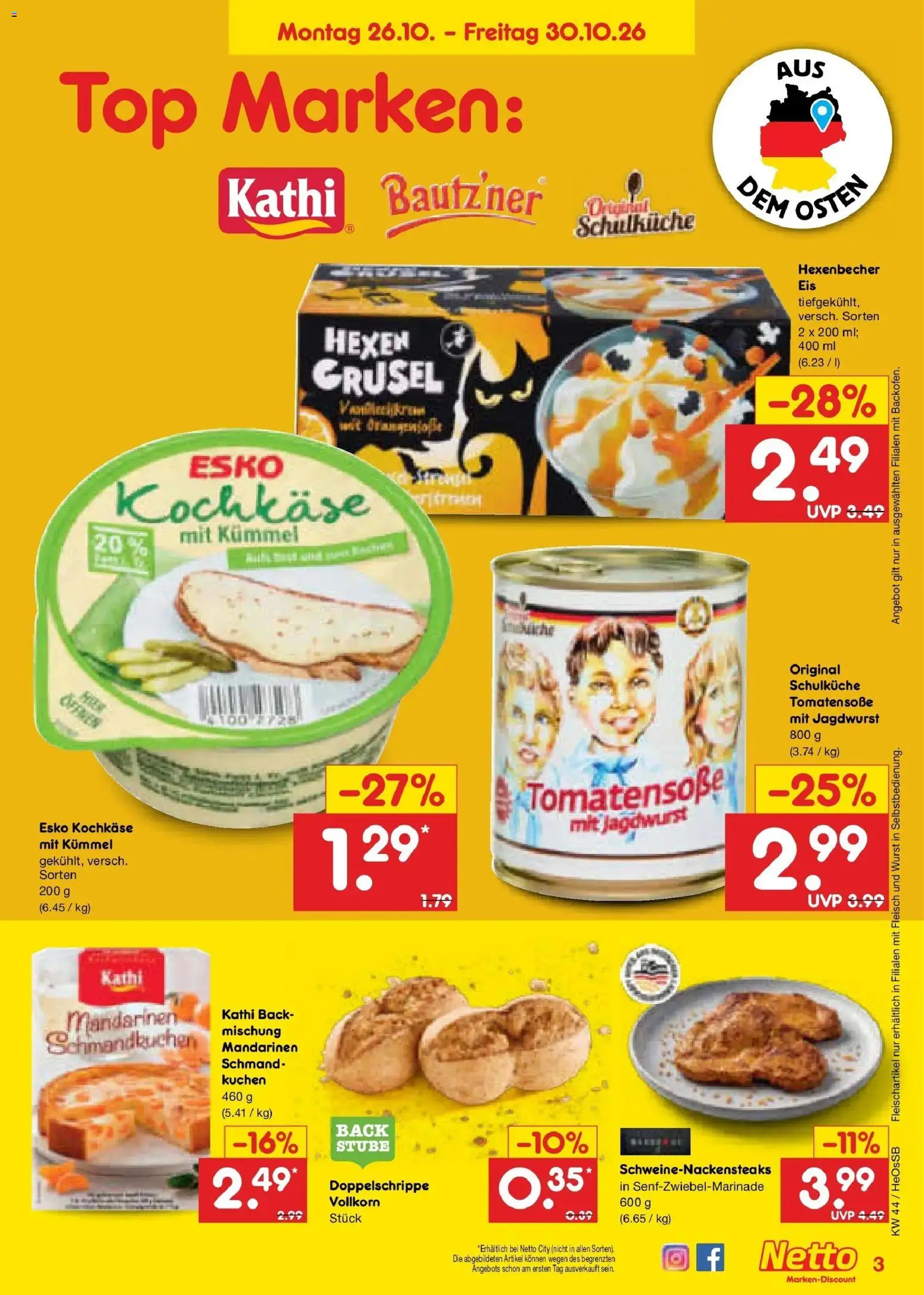Netto Marken-Discount Prospekt Rostock – gültig ab 26.10.2026 | Seite: 3 | Produkte: Mandarinen, Wurst, Kuchen, Fleisch