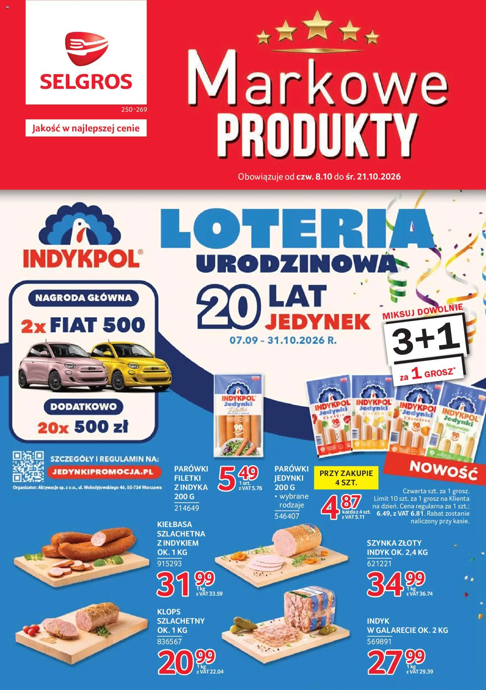 Selgros cash&carry gazetka - Markowe Produkty od 08.10.2026 | Strona: 1 | Produkty: Kiełbasa, Indyk, Parówki, Szynka