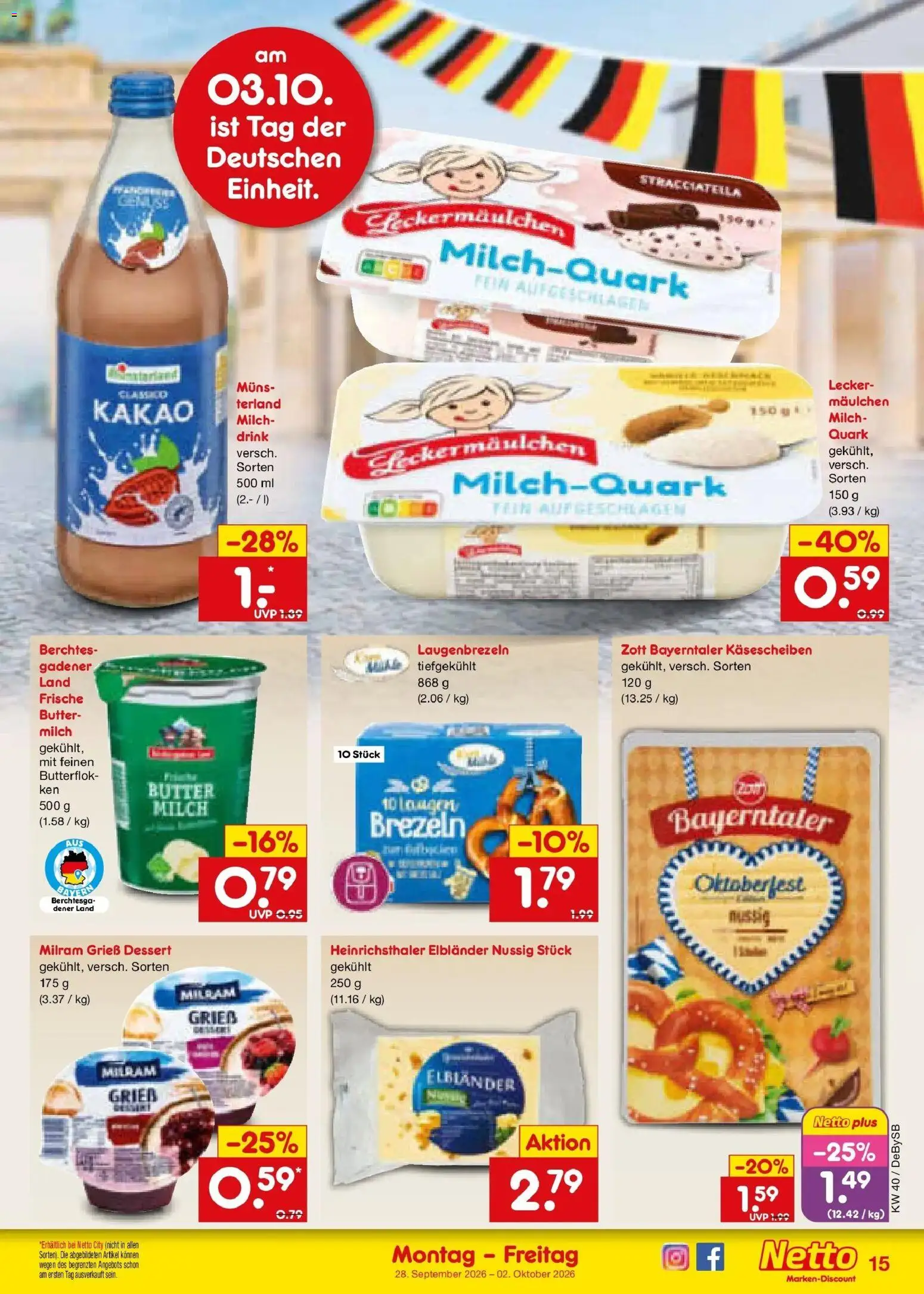 Netto Marken-Discount Prospekt – gültig ab 28.09.2026 | Seite: 21 | Produkte: Grieß, Quark, Milch, Milram