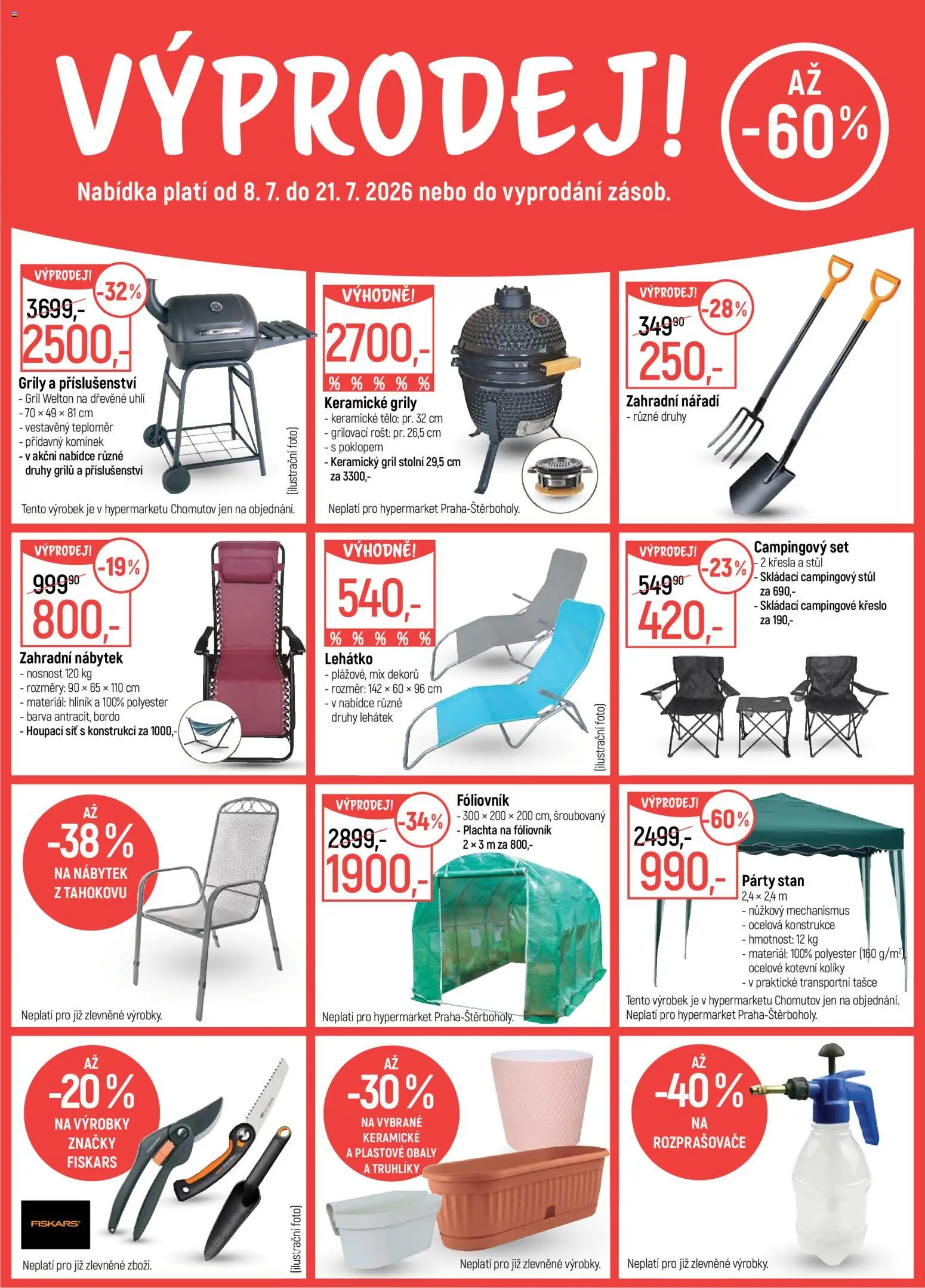 Globus leták - Výprodej od 08.07.2026 | Strana: 4 | Produkty: Fiskars, Dřevěné uhlí, Nářadí, Zahradní nábytek