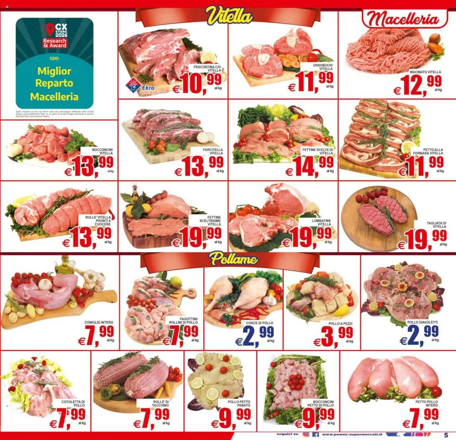Volantino Pewex del 19/06/2026 | Pagina: 5 | Prodotti: Petto di Pollo, Pollo, Cosce di pollo, Macinato
