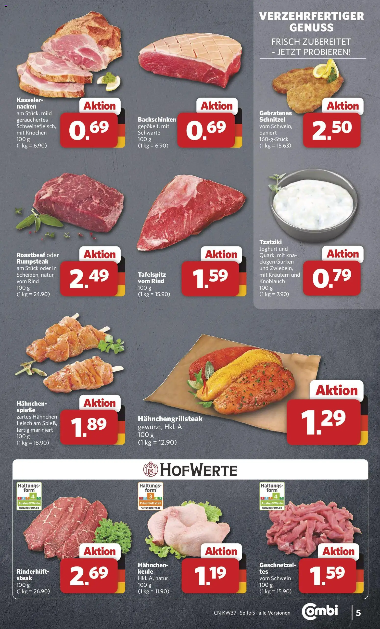 Combi Prospekt – gültig ab 07.09.2026 | Seite: 5 | Produkte: Hahnchen, Kasseler nacken, Steak, Gurken