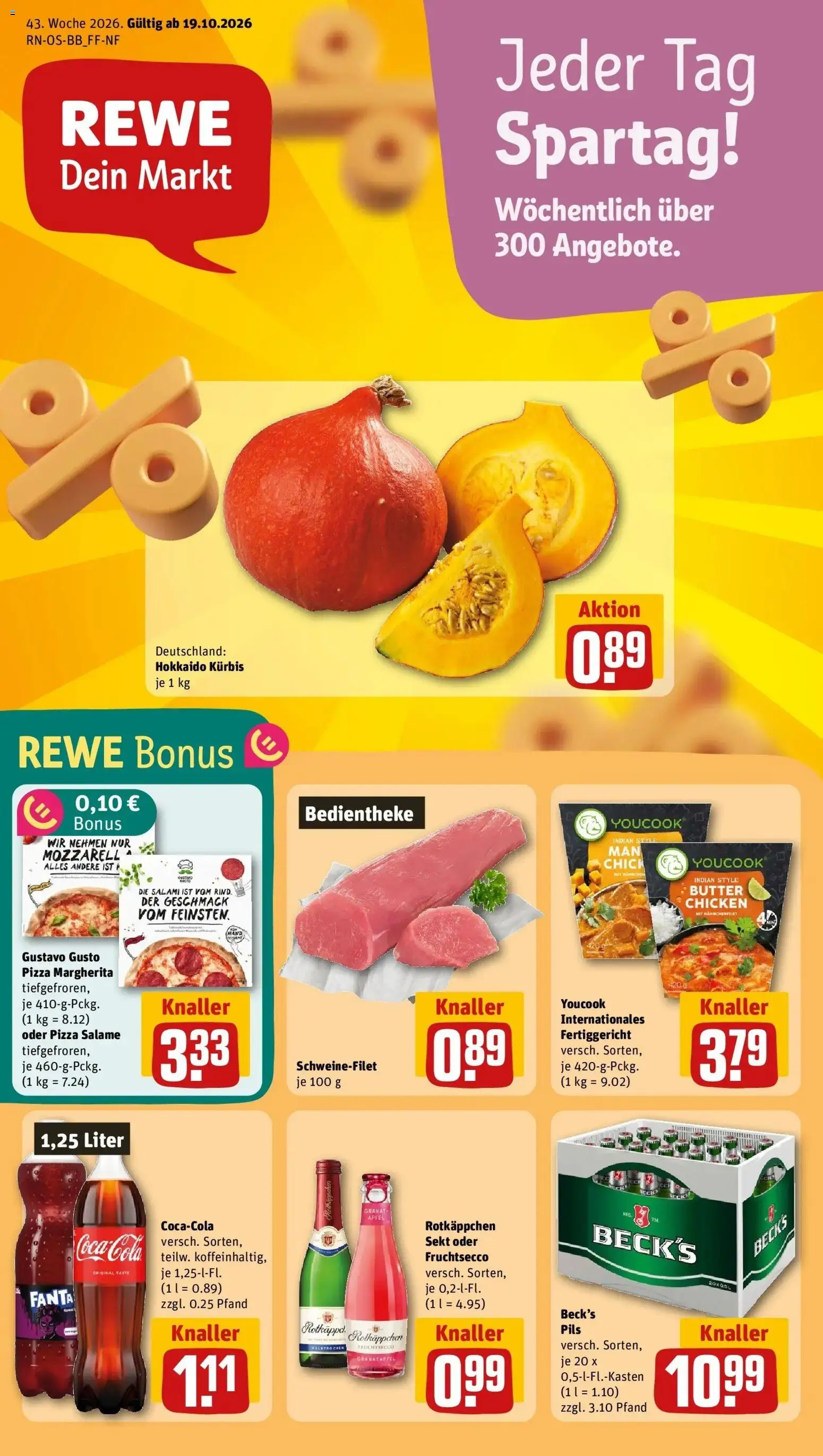 REWE Prospekt ab 19.10.2026 zum Blättern » Angebote | Seite: 1 | Produkte: Gustavo gusto, Youcook, Fruchtsecco, Rotkäppchen