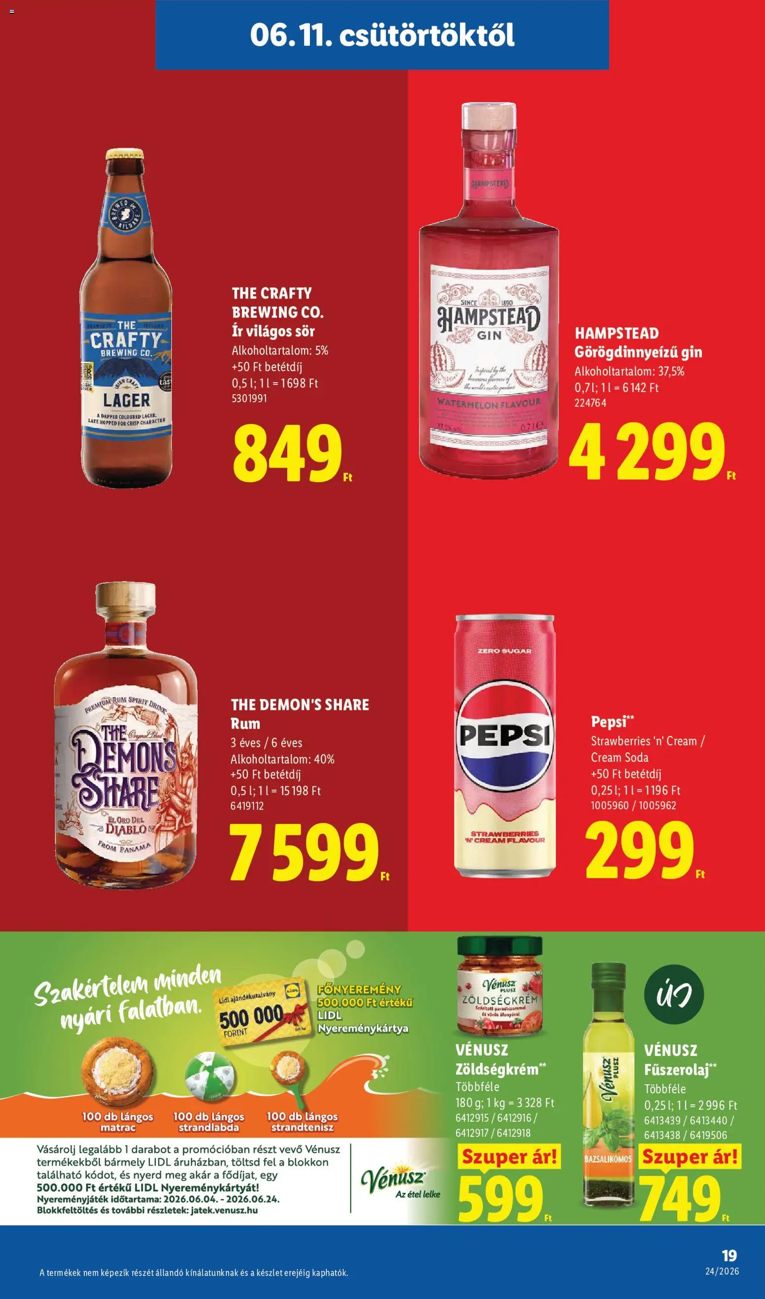 Lidl akciós ujság - amely érvényes a következő dátumtól: 11.06.2026 | Oldal: 19 | Termékek: Pepsi, Matrac, Rum, Sör