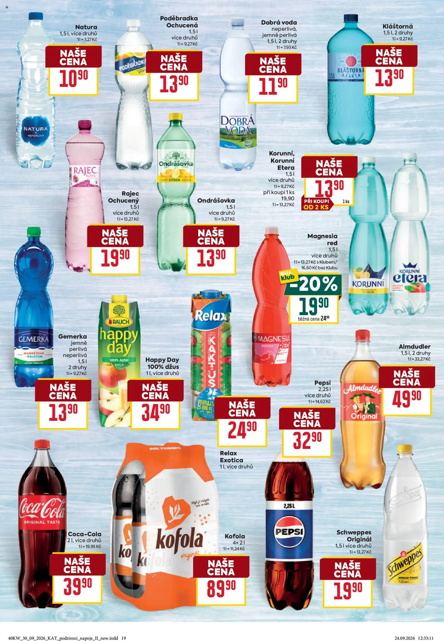 Billa leták Podzimní nápoje od 30.09.2026 | Strana: 19 | Produkty: Pepsi, Magnesia, Kofola, Citron