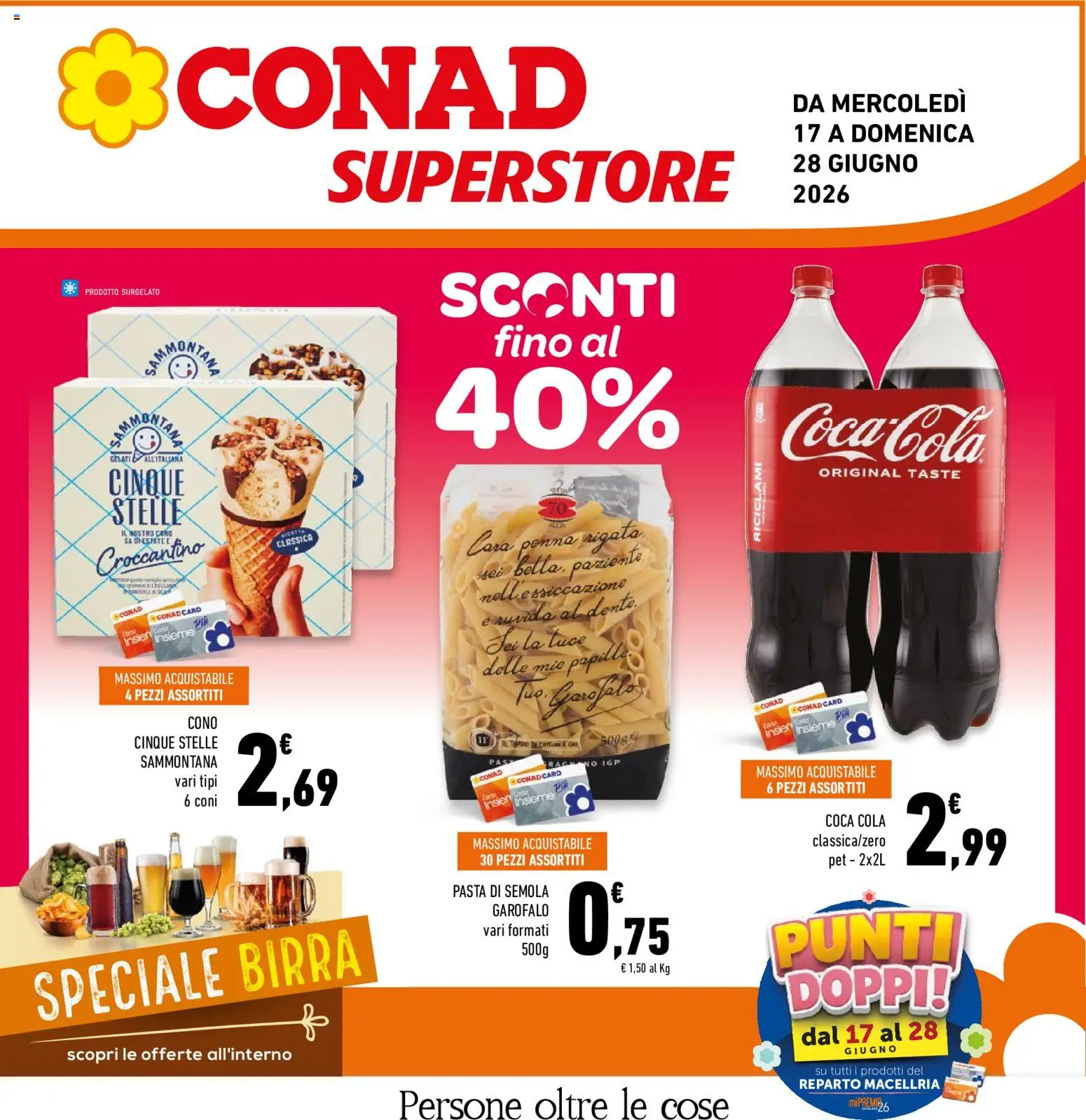 Volantino Conad del 17.06.2026 | Pagina: 1 | Prodotti: Birra, Pasta, Coca Cola