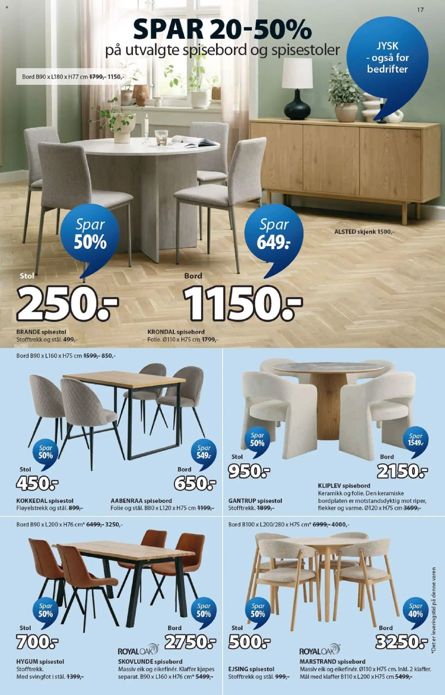{H1} | Side: 17 | Produkter: Folie, Spisebord, Spisestol, Stol