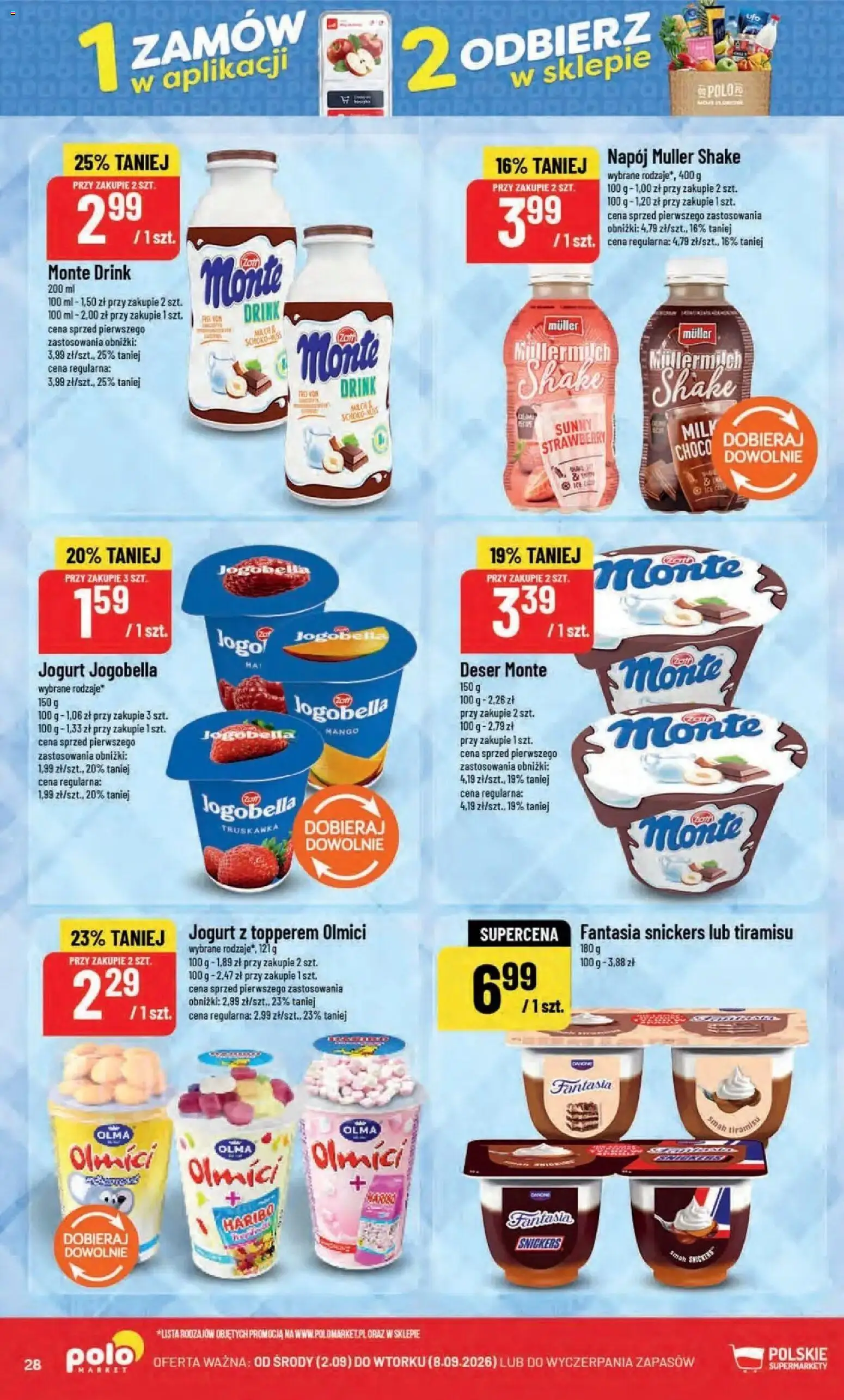 Nowa POLOmarket gazetka od jutra 02.09.2026 | Strona: 28 | Produkty: Deser, Tiramisu, Snickers, Jogurt