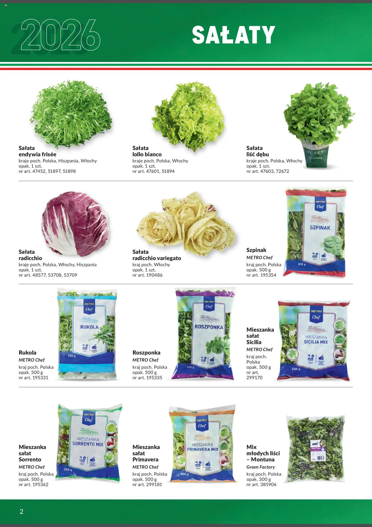 Makro Gazetka - Italia od 01.02.2026 | Strona: 2 | Produkty: Sałata, Rukola, Szpinak, Roszponka