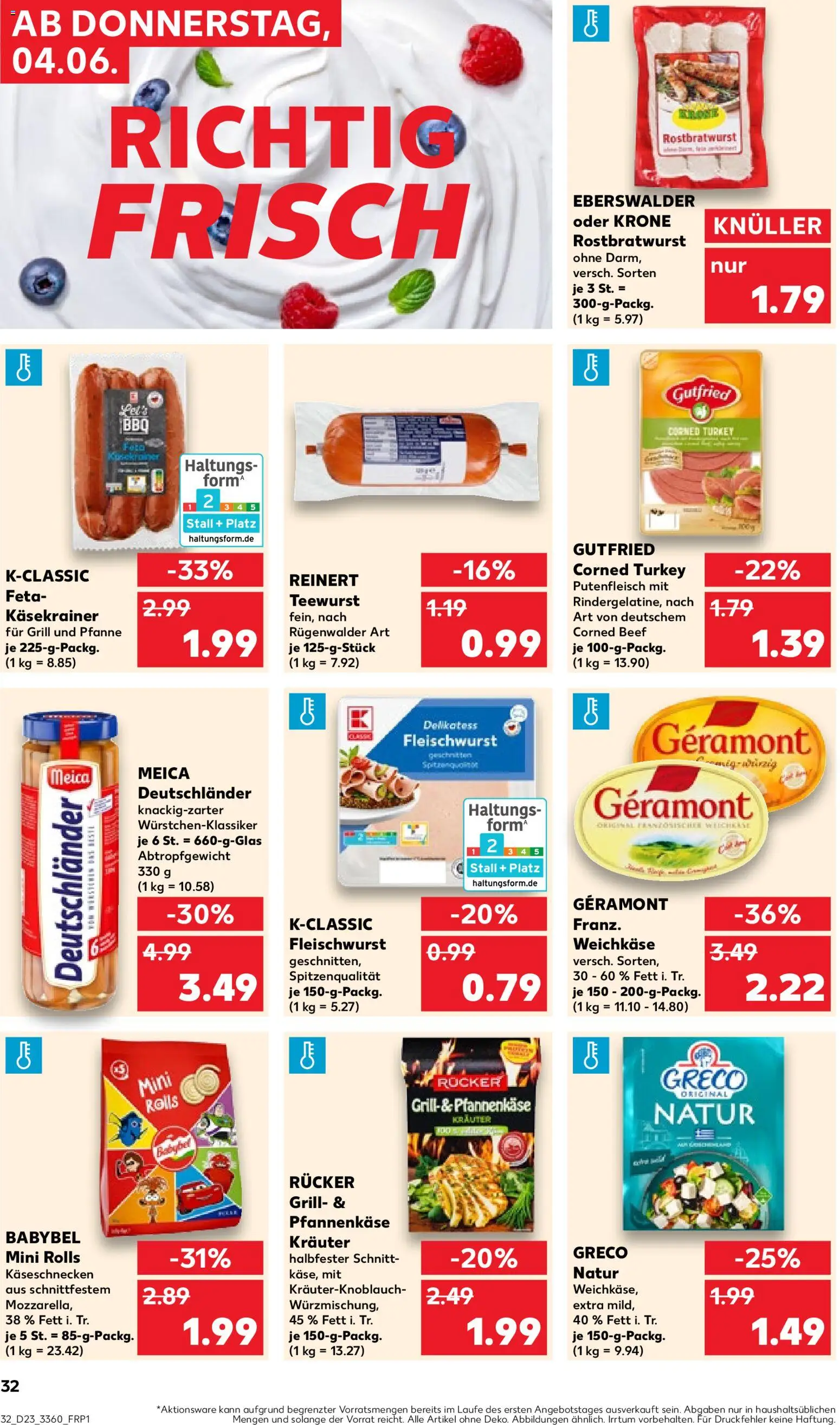 Kaufland Prospekt Berlin – gültig ab 04.06.2026 | Seite: 32 | Produkte: Geramont, Feta, Meica, Babybel