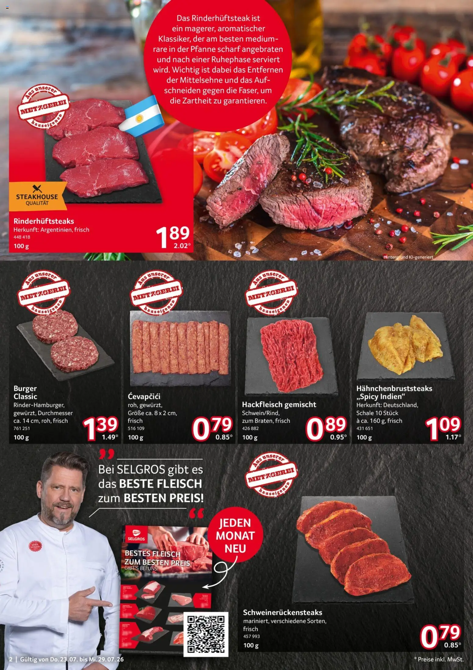 Selgros Prospekt – gültig ab 23.07.2026 | Seite: 2 | Produkte: Cevapcici, Burger, Fleisch, Hackfleisch