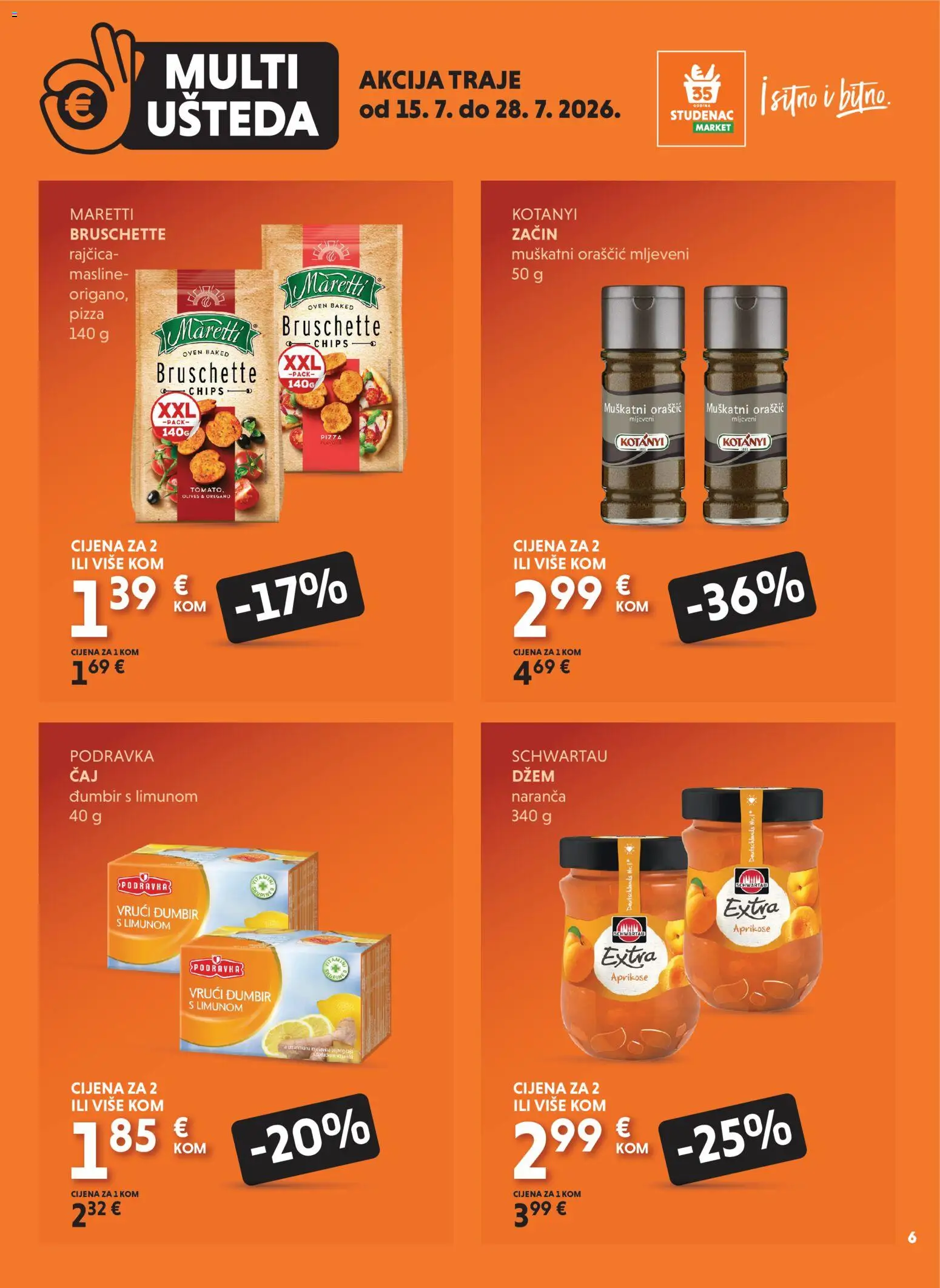Studenac katalog | vrijedi od 15.07.2026 | Stranica: 6 | Proizvodi: Pizza, Podravka, Džem, Đumbir