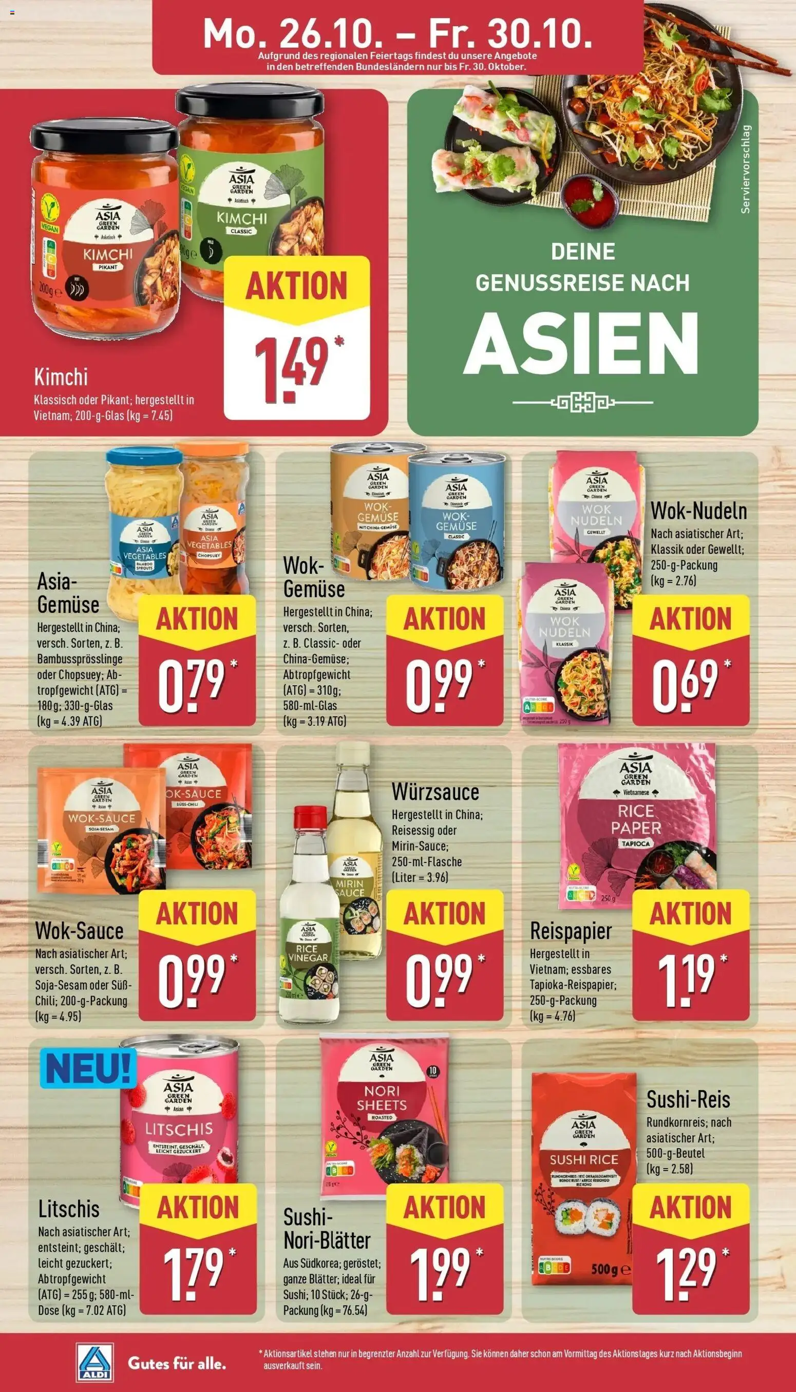 Aldi Aktueller Prospekt (ab 26.10.2026) » Angebote Online | Seite: 10 | Produkte: Gemüse, Reisessig, Nudeln, Wok