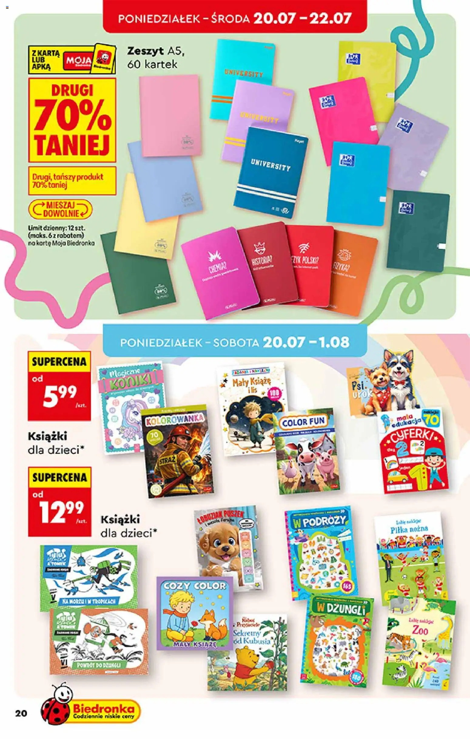 Biedronka gazetka - Hity i inspiracje od 20.07.2026 | Strona: 20 | Produkty: Karta, Notebook, Zeszyt, Książki