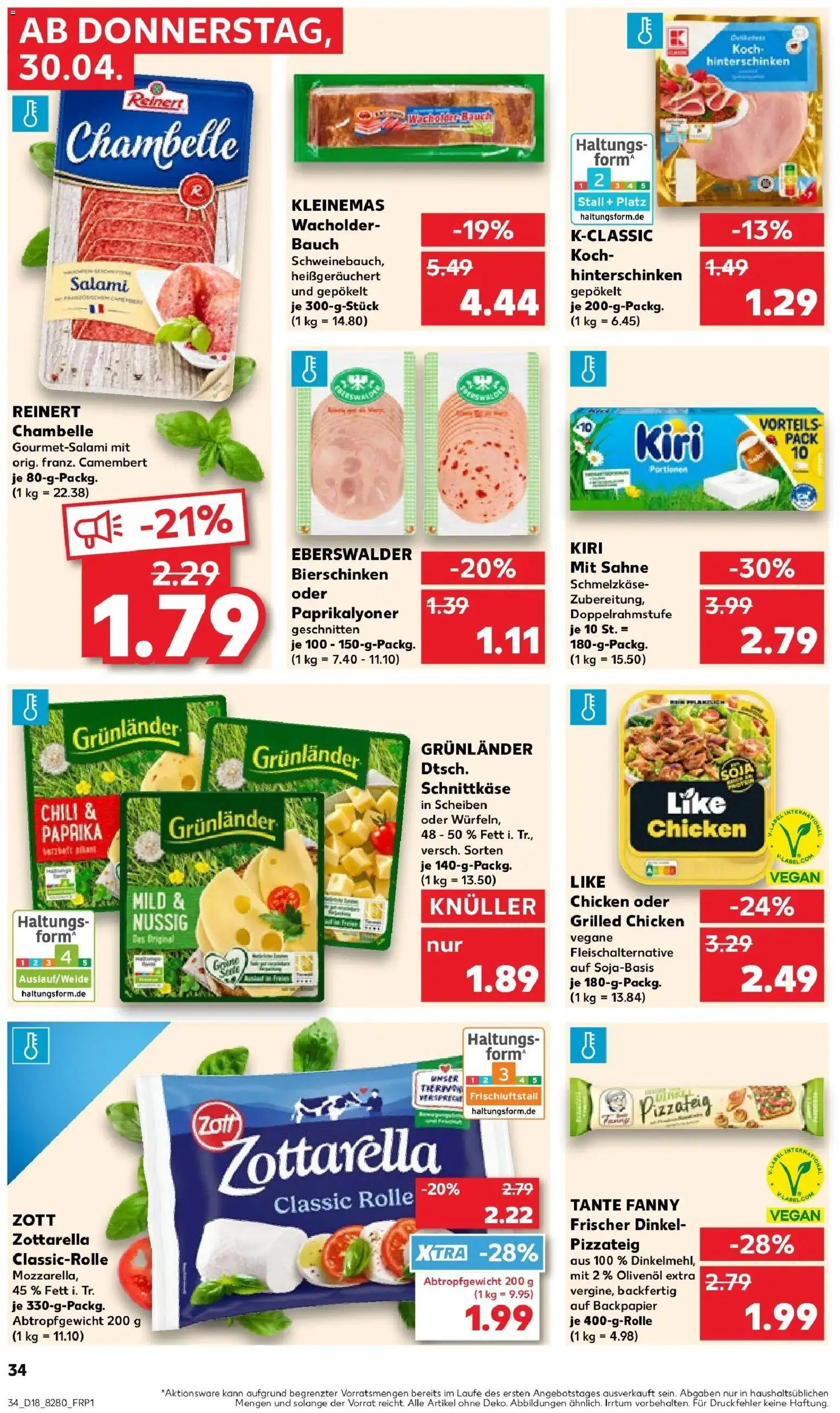 Prospekt Kaufland ab 30.04.2026 » Angebote Online zum Blättern | Seite: 34 | Produkte: Mozzarella, Paprika, Grunlander, Sahne