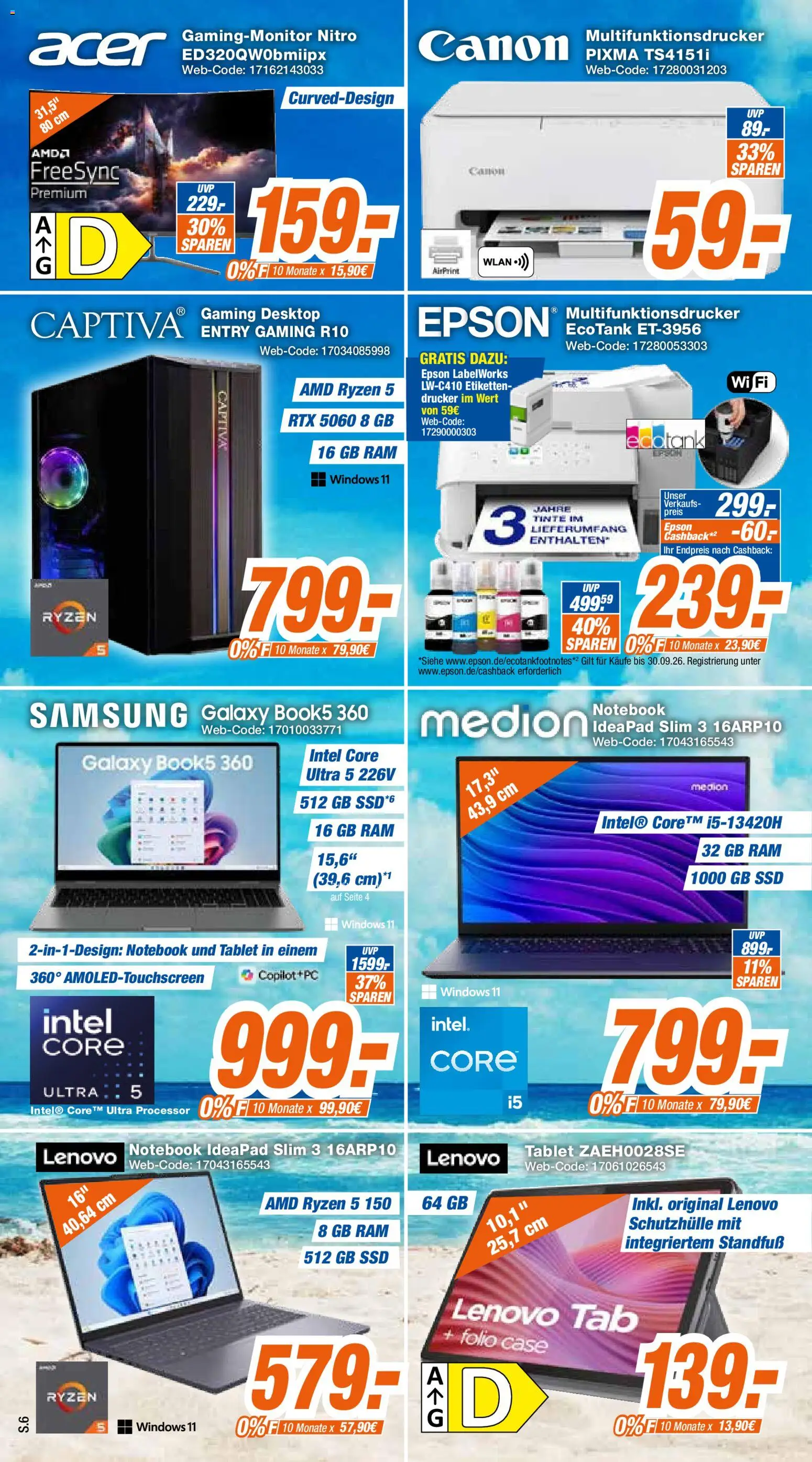 Expert Giessen – gültig ab 20.07.2026 | Seite: 6 | Produkte: Lenovo, Samsung, Notebook, Drucker
