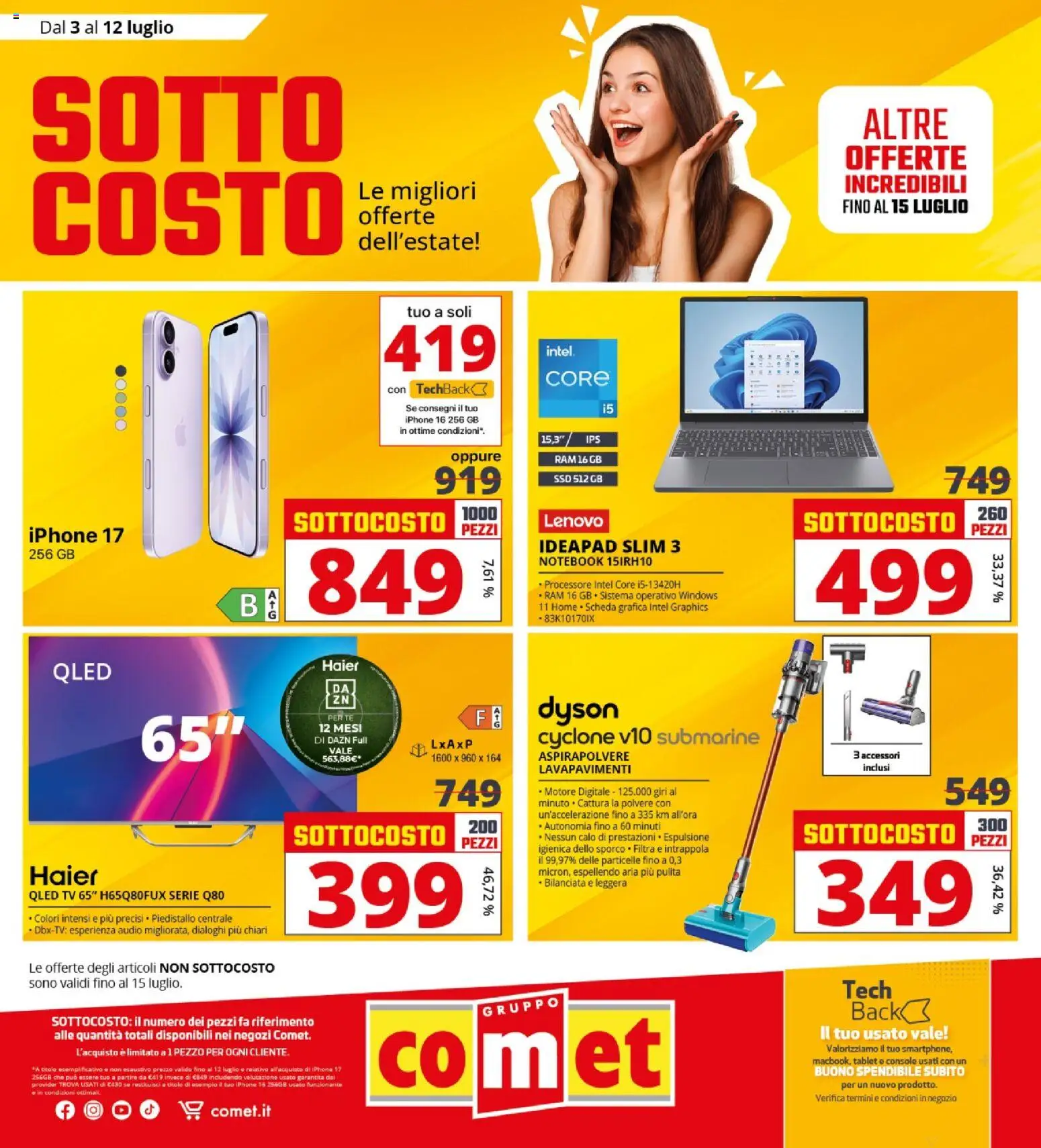 Volantino Comet del 03/07/2026 | Pagina: 1 | Prodotti: Tablet, TV, Aspirapolvere, Dyson