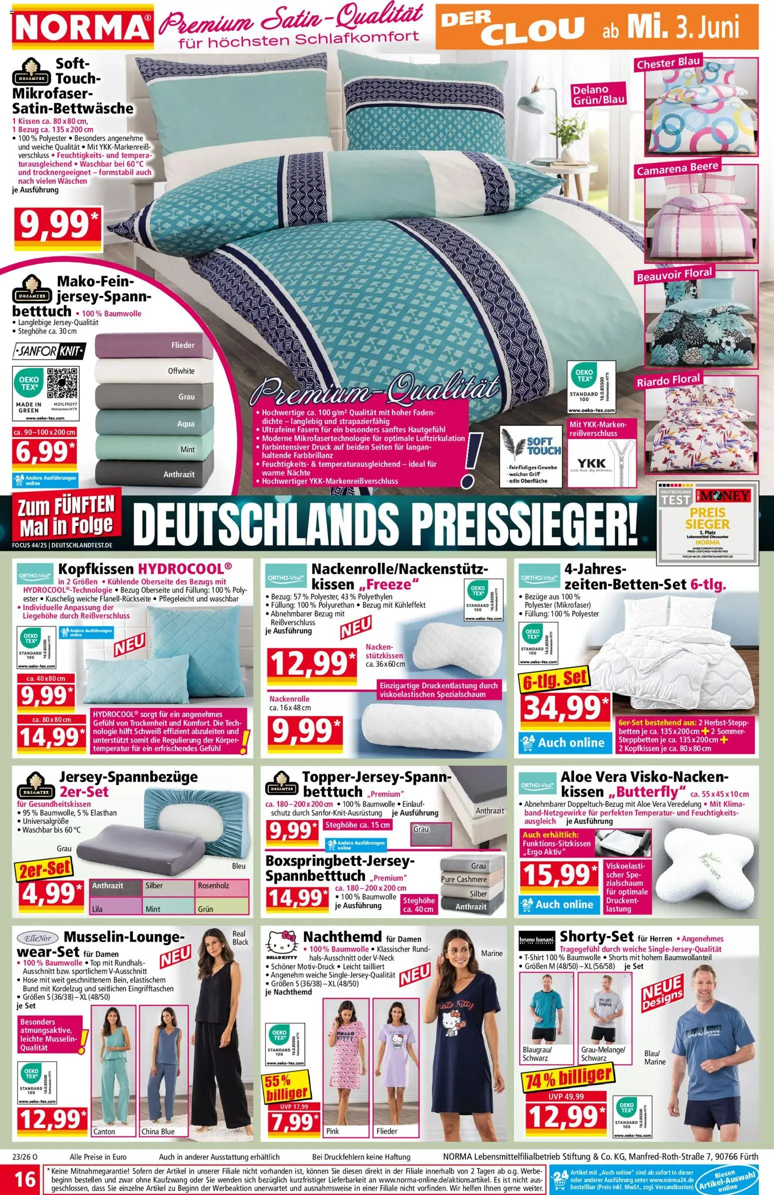 Norma Prospekt – gültig ab 01.06.2026 | Seite: 16 | Produkte: Kissen, Kopfkissen, Hose