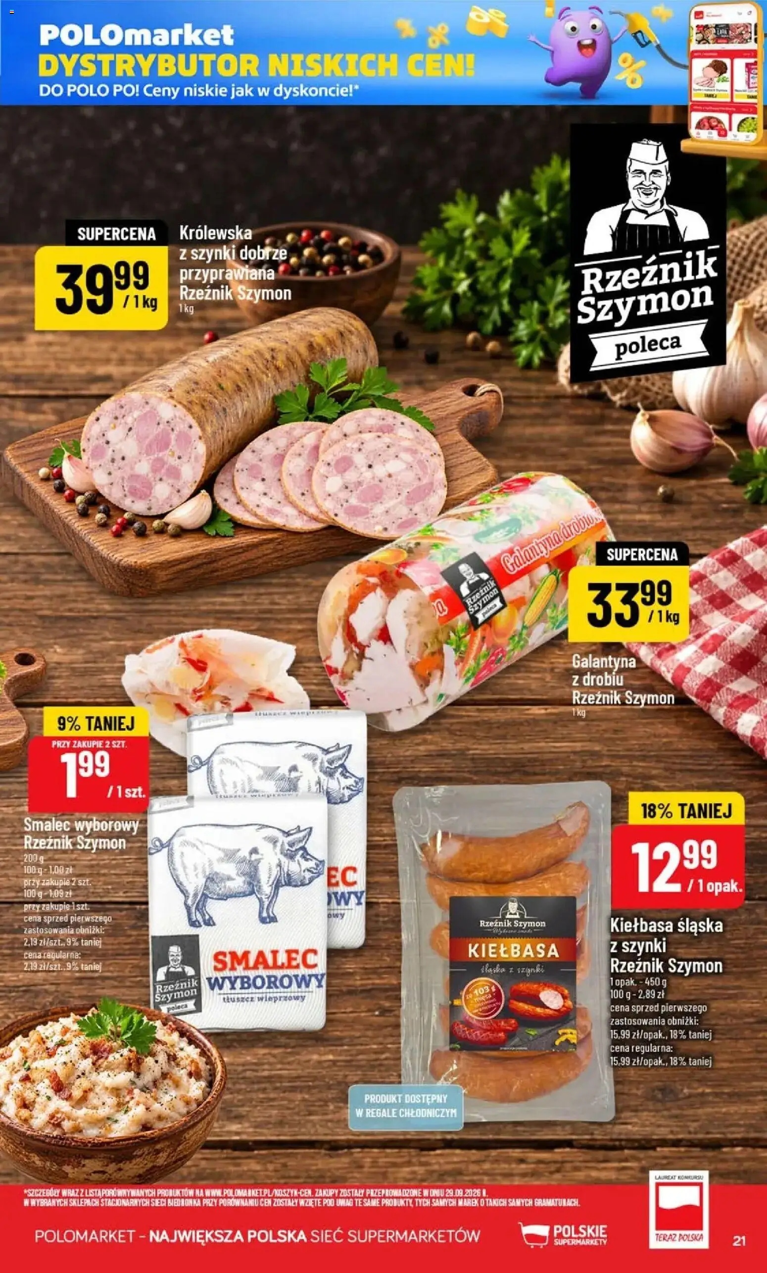 Nowa POLOmarket gazetka od jutra 21.10.2026 | Strona: 21 | Produkty: Kiełbasa, Smalec, Smalec wyborowy, Kiełbasa śląska