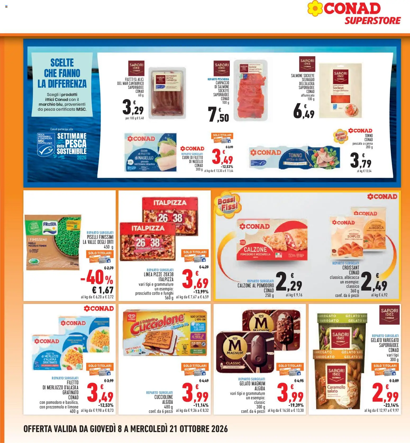Volantino Conad del 08/10/2026 | Pagina: 14 | Prodotti: Pizza, Prosciutto, Funghi, Alici