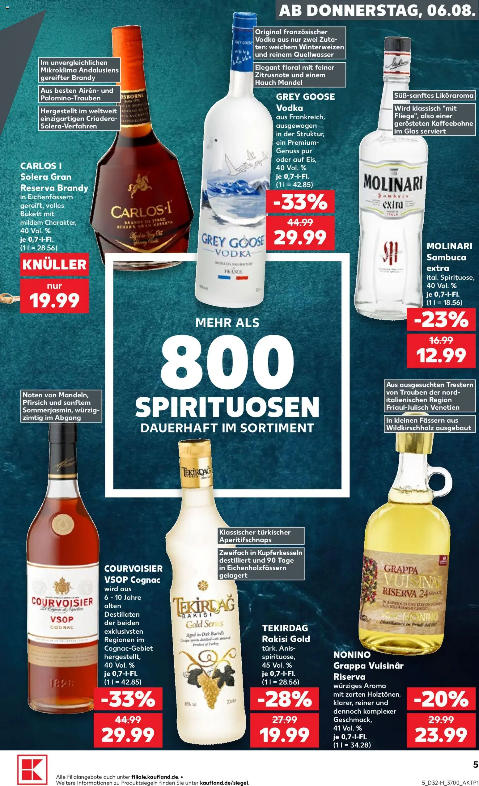 Kaufland Německo leták - Rostock od 06.08.2026 | Strana: 5 | Produkty: Vodka, Brandy, Grappa, Sambuca