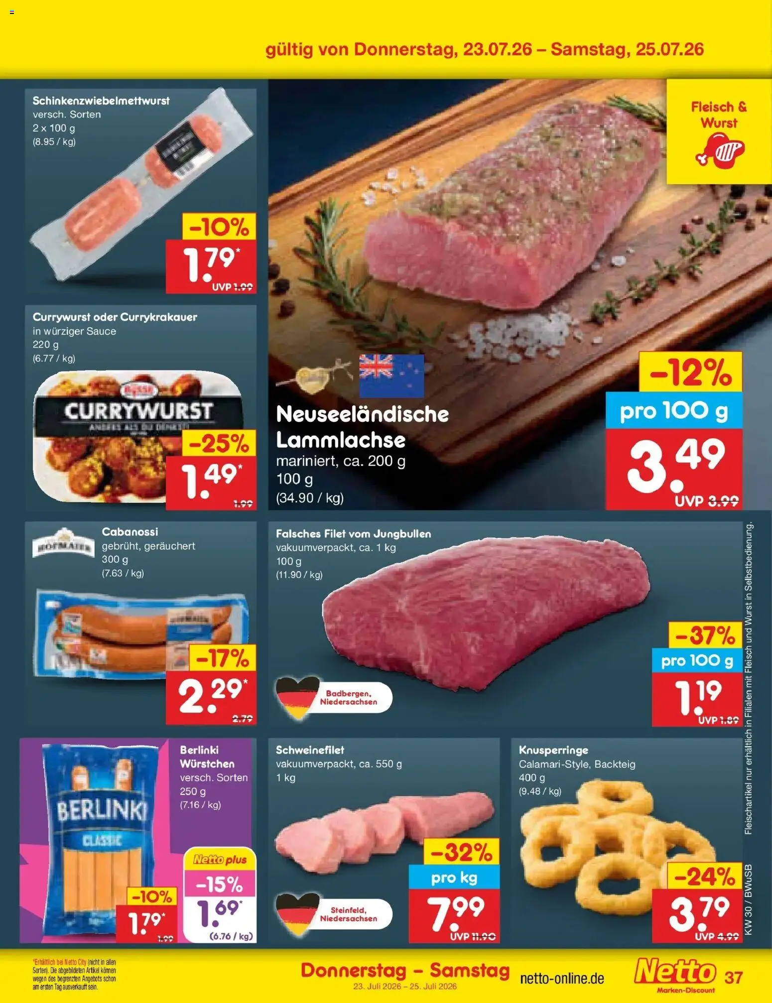 Netto Marken-Discount Prospekt Stemwede-Dielingen – gültig ab 20.07.2026 | Seite: 61 | Produkte: Schweinefilet, Wurst, Fleisch