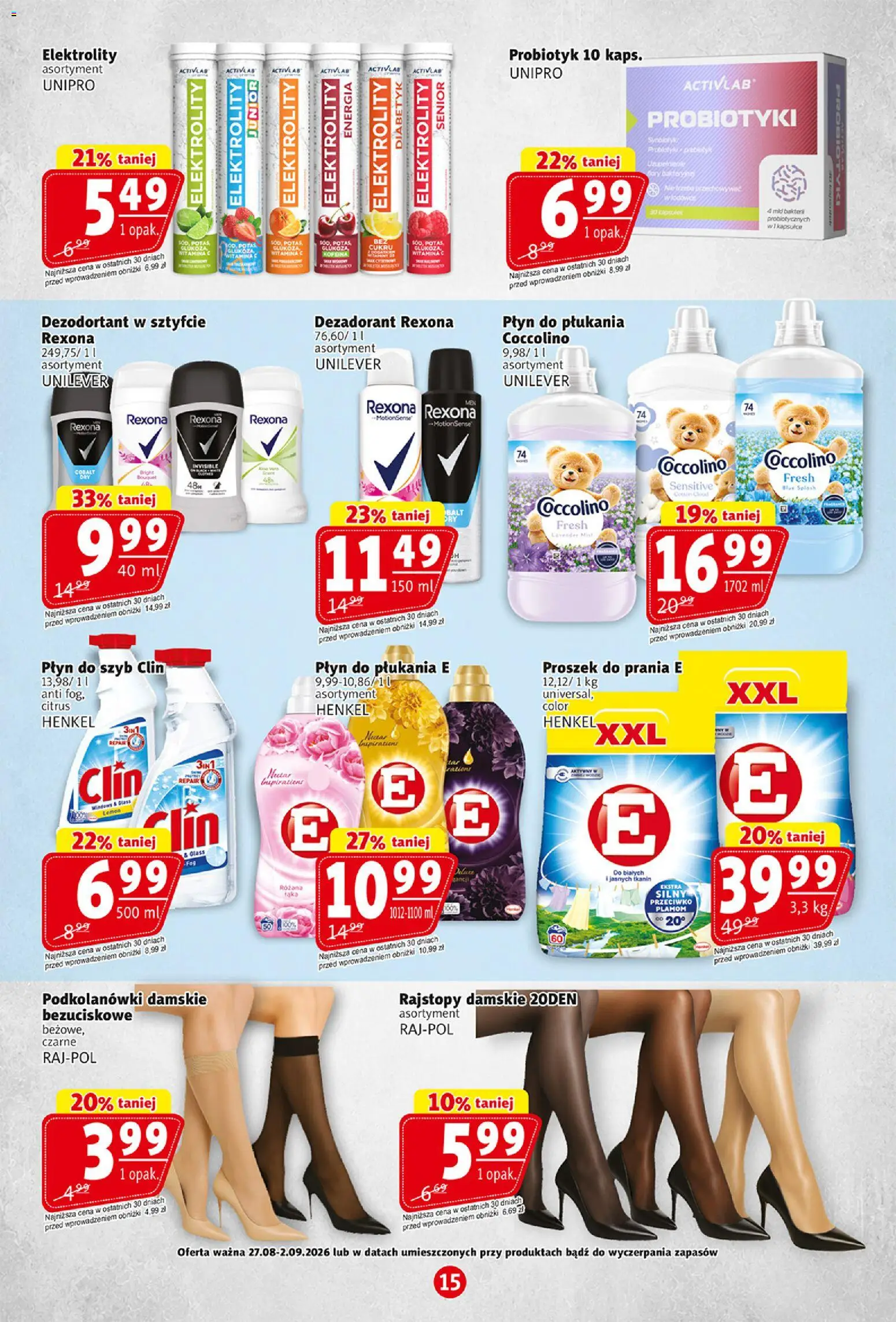Prim Market gazetka od 27.08.2026 | Strona: 15 | Produkty: Płyn do szyb Clin, Proszek, Rajstopy, Płyn do szyb
