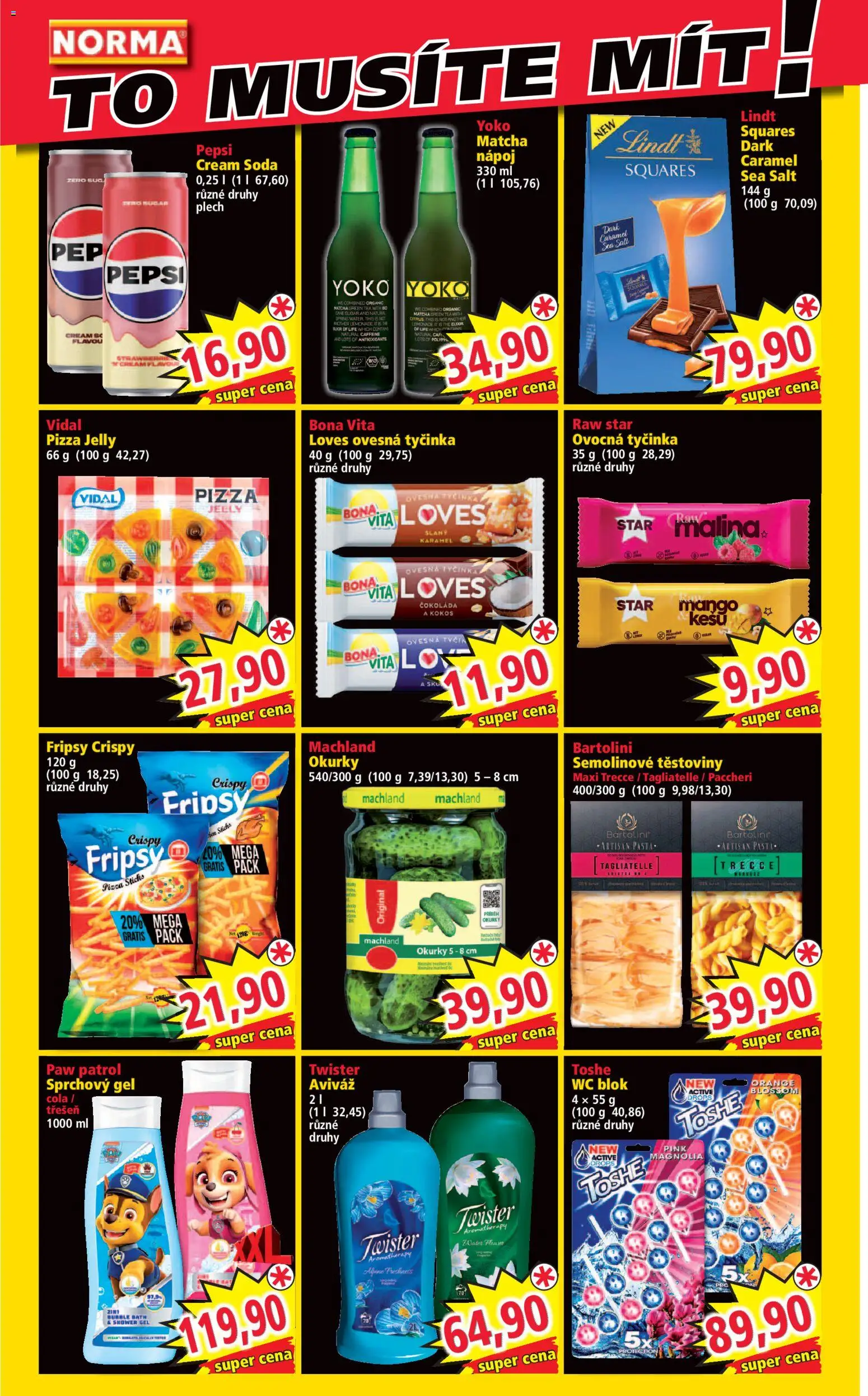 Norma leták od 15.06.2026 | Strana: 9 | Produkty: Sprchový gel, Wc blok, Lindt, Těstoviny