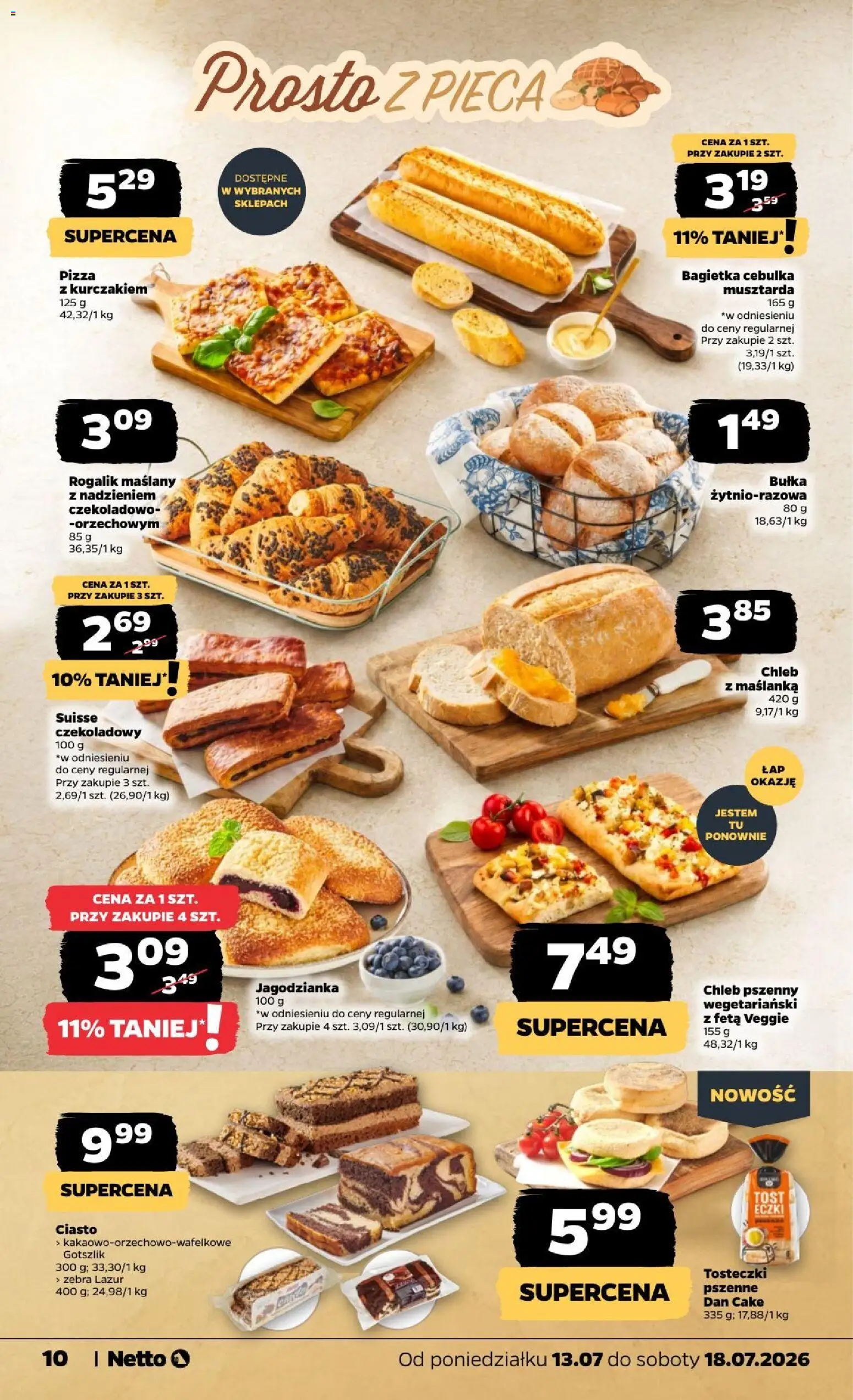 Netto gazetka od poniedziałku od 13.07.2026 | Strona: 10 | Produkty: Maślanka, Pizza z kurczakiem, Musztarda, Bułka