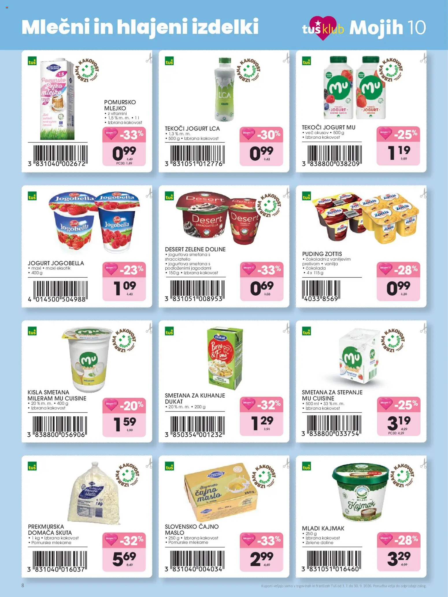 Novi Tuš katalog ponudbe – veljaven od 03.07.2026 | Stran: 8 | Izdelki: Puding, Maslo, Smetana, Skuta