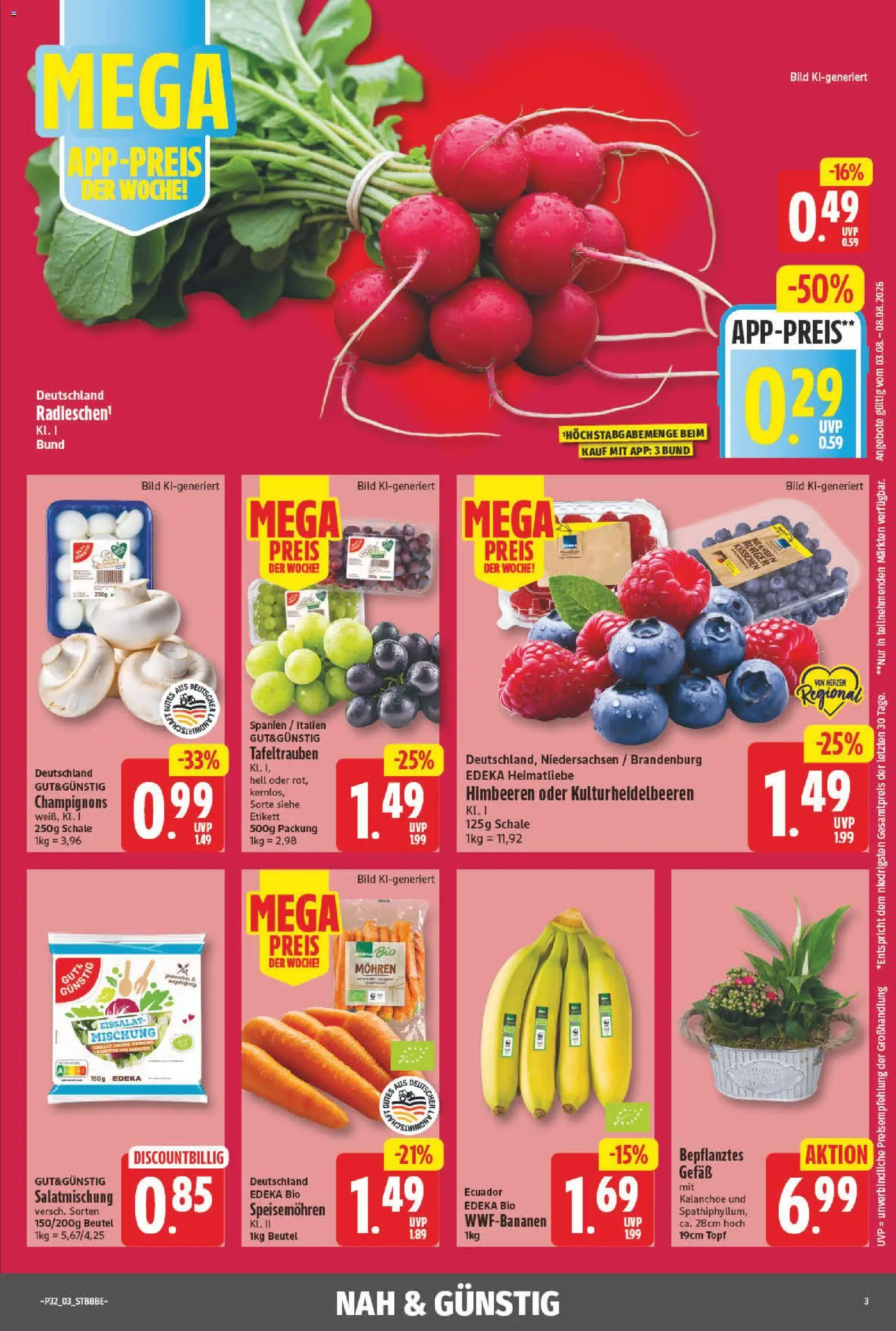 NP Discount Prospekt – gültig ab 03.08.2026 | Seite: 3 | Produkte: Himbeeren, Burger, Mohren, Eissalat