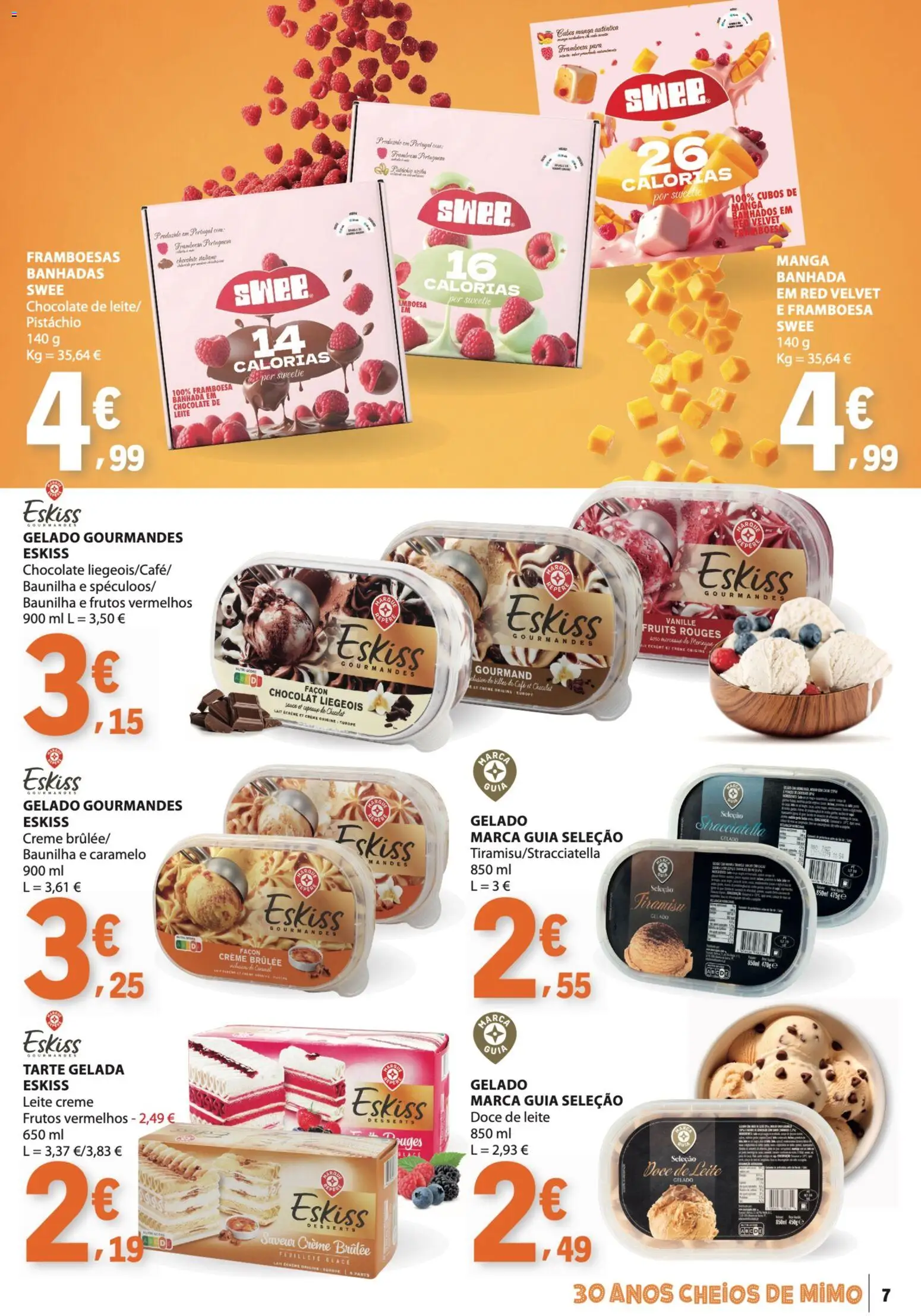 E.Leclerc folheto Bebidas, Gelados e Iogurtes │ válido de 16.06.2026 | Página: 7 | Produtos: Framboesas, Leite, Chocolate, Tarte