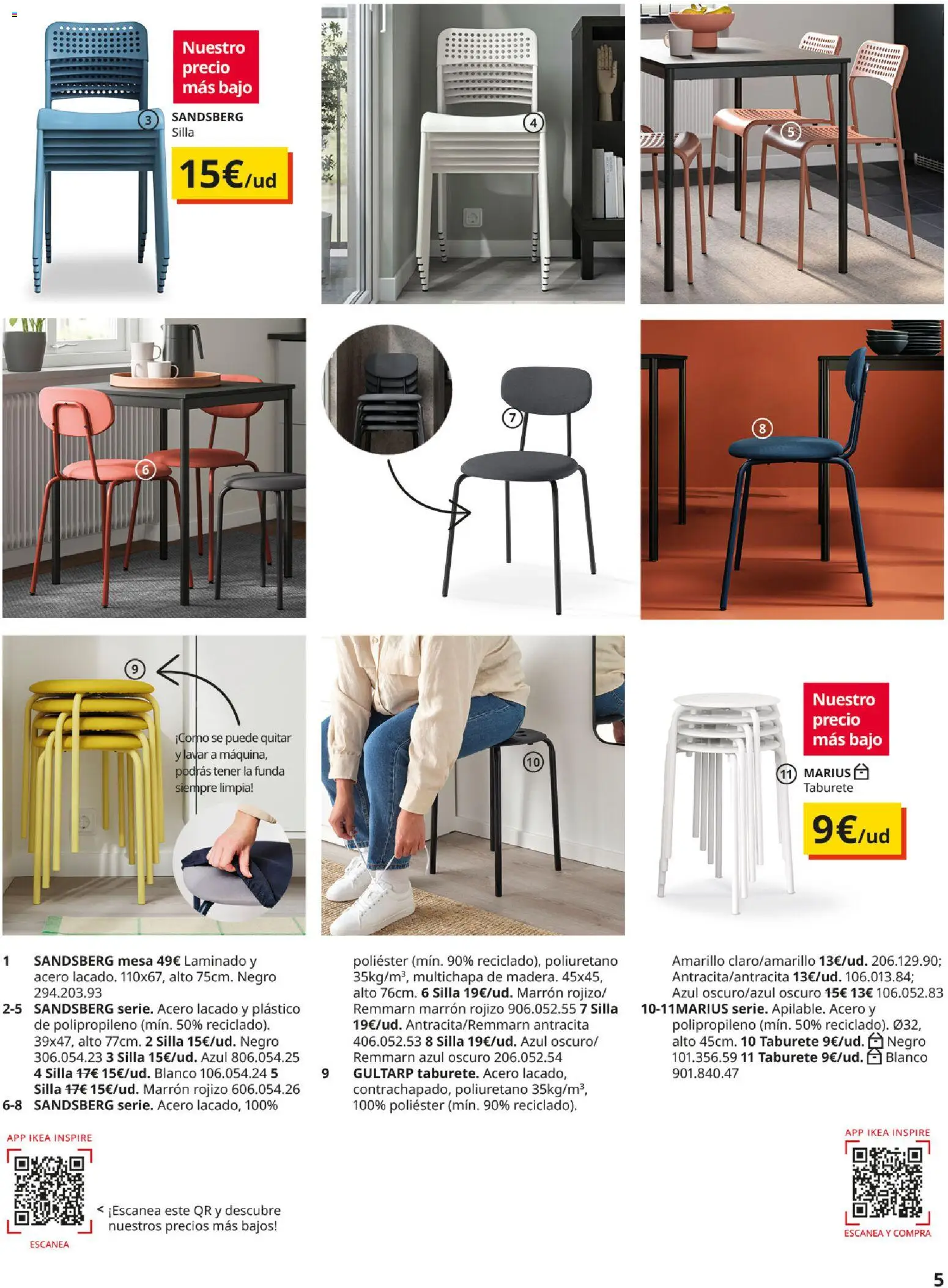 IKEA - Comedores │ válido desde el 01/09/2026 | Página: 5 | Productos: Taburete, Funda, Mesa, Silla
