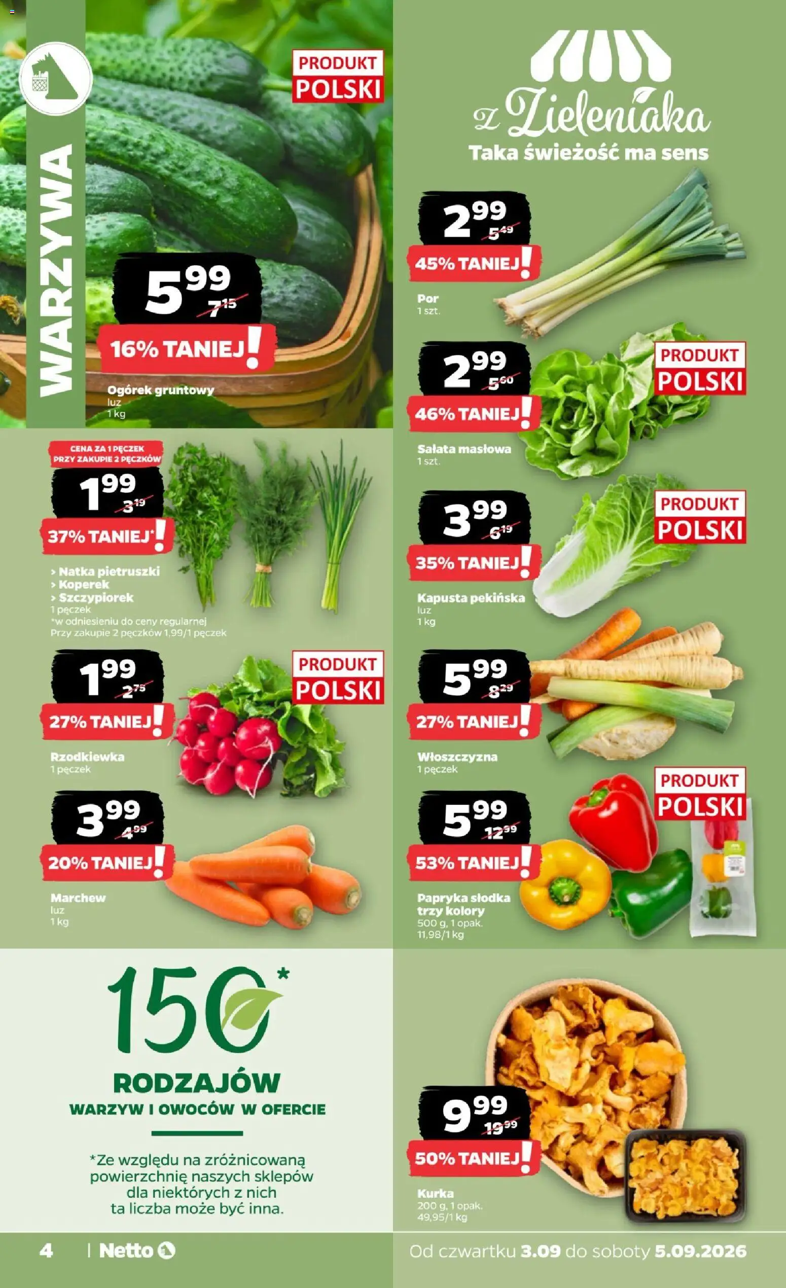 Netto gazetka od czwartku od 03.09.2026 | Strona: 4 | Produkty: Kapusta, Włoszczyzna, Sałata, Warzywa