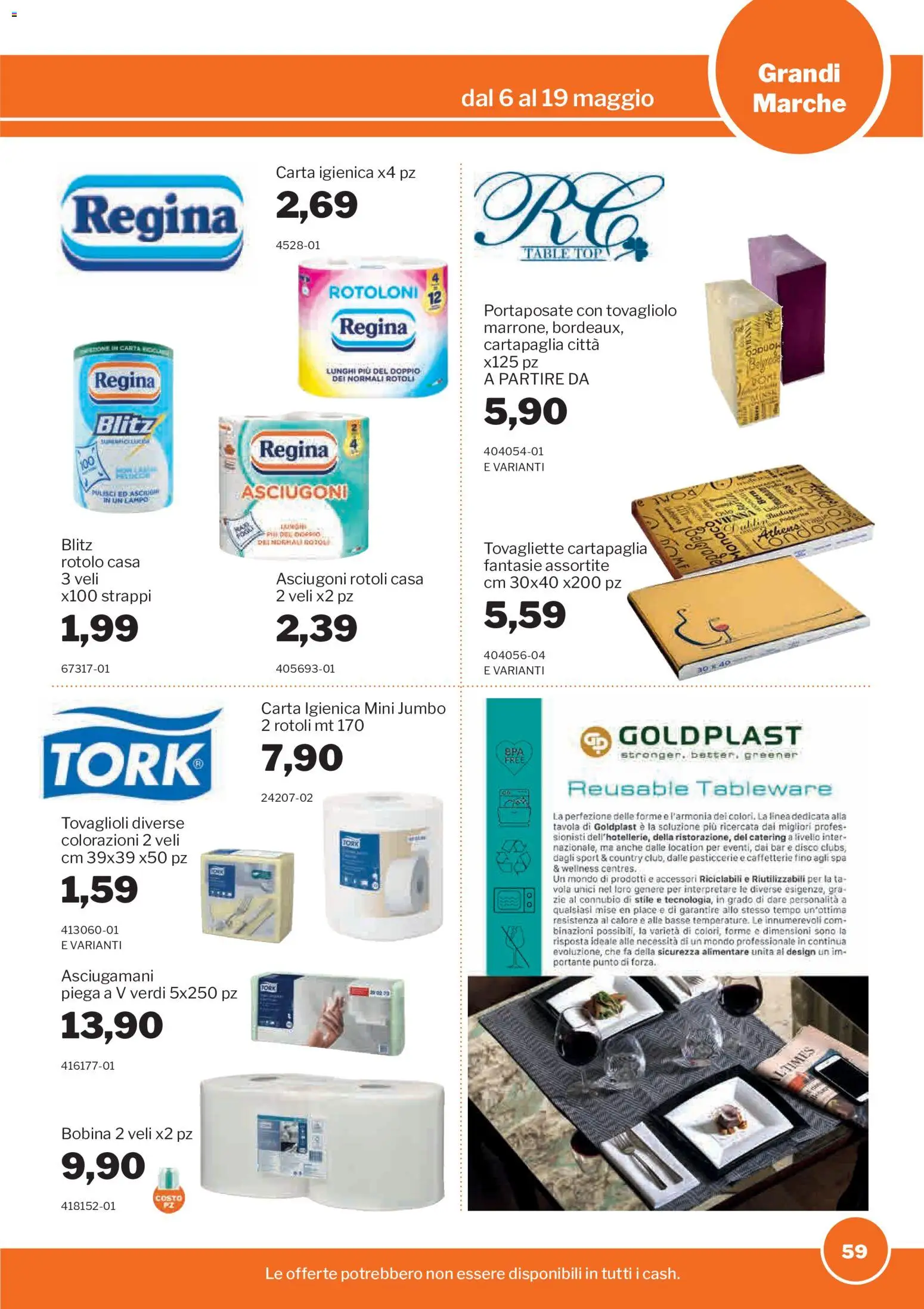 Volantino Sogegross del 06.05.2026 | Pagina: 59 | Prodotti: Carta igienica, Disco, Portaposate, Tovagliette
