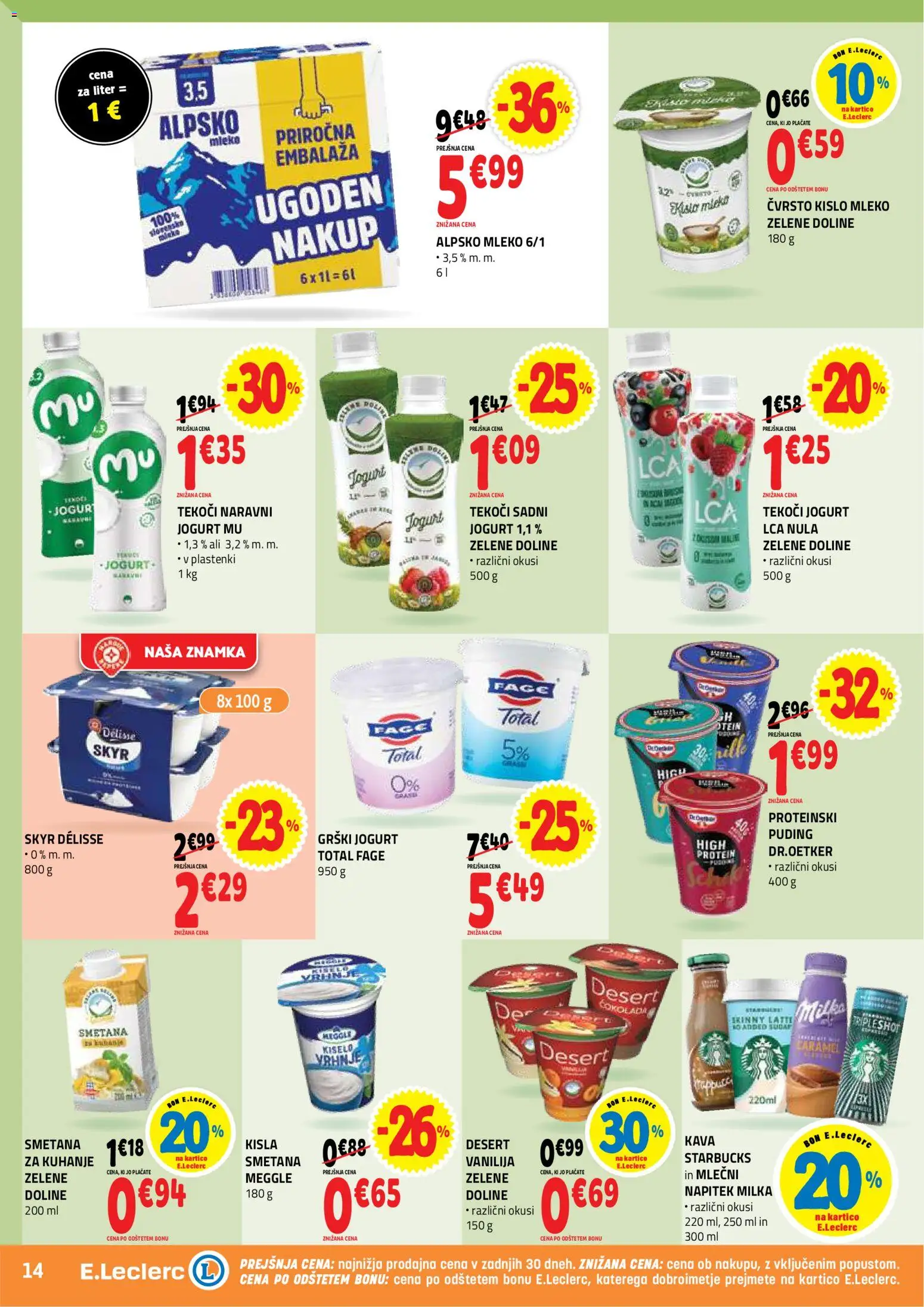 Novi E.leclerc katalog ponudbe – veljaven od 26.08.2026 | Stran: 14 | Izdelki: Grški jogurt, Puding, Cokolada, Smetana