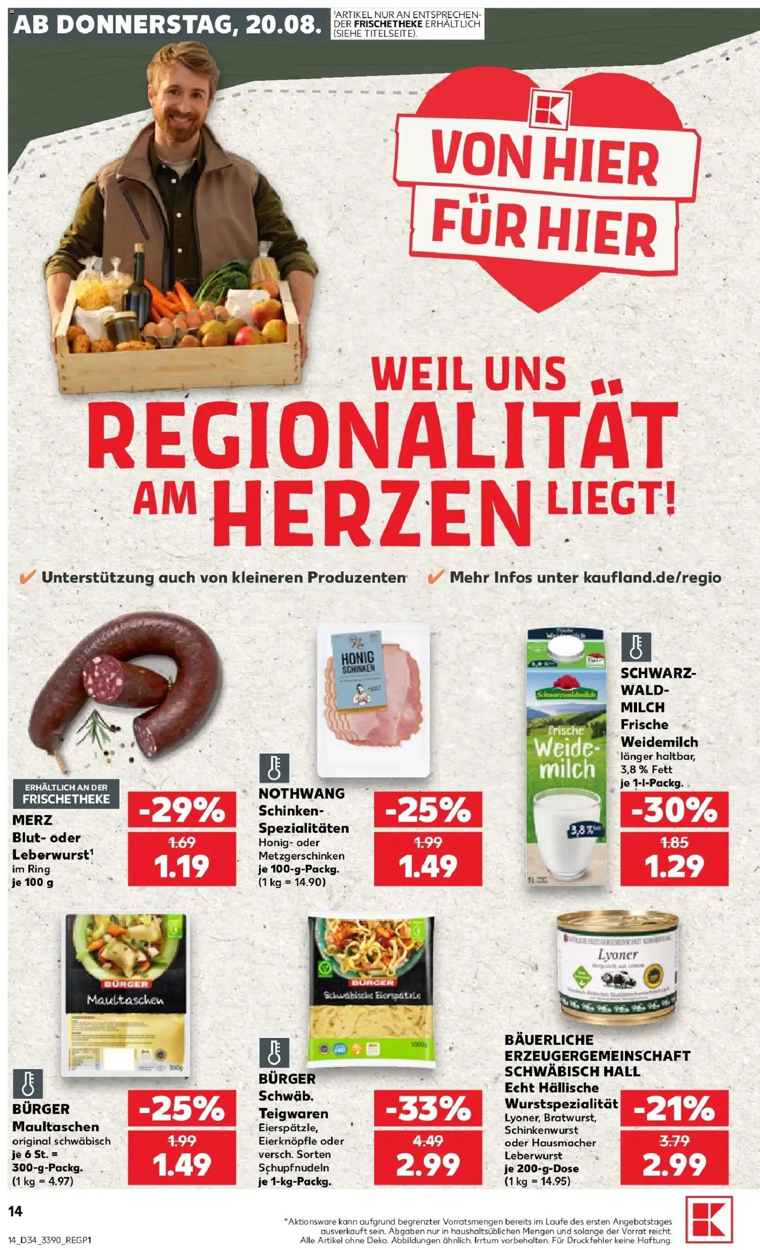 Prospekt Kaufland ab 17.08.2026 » Angebote Online zum Blättern | Seite: 25 | Produkte: Milch, Burger, Schinken, Maultaschen