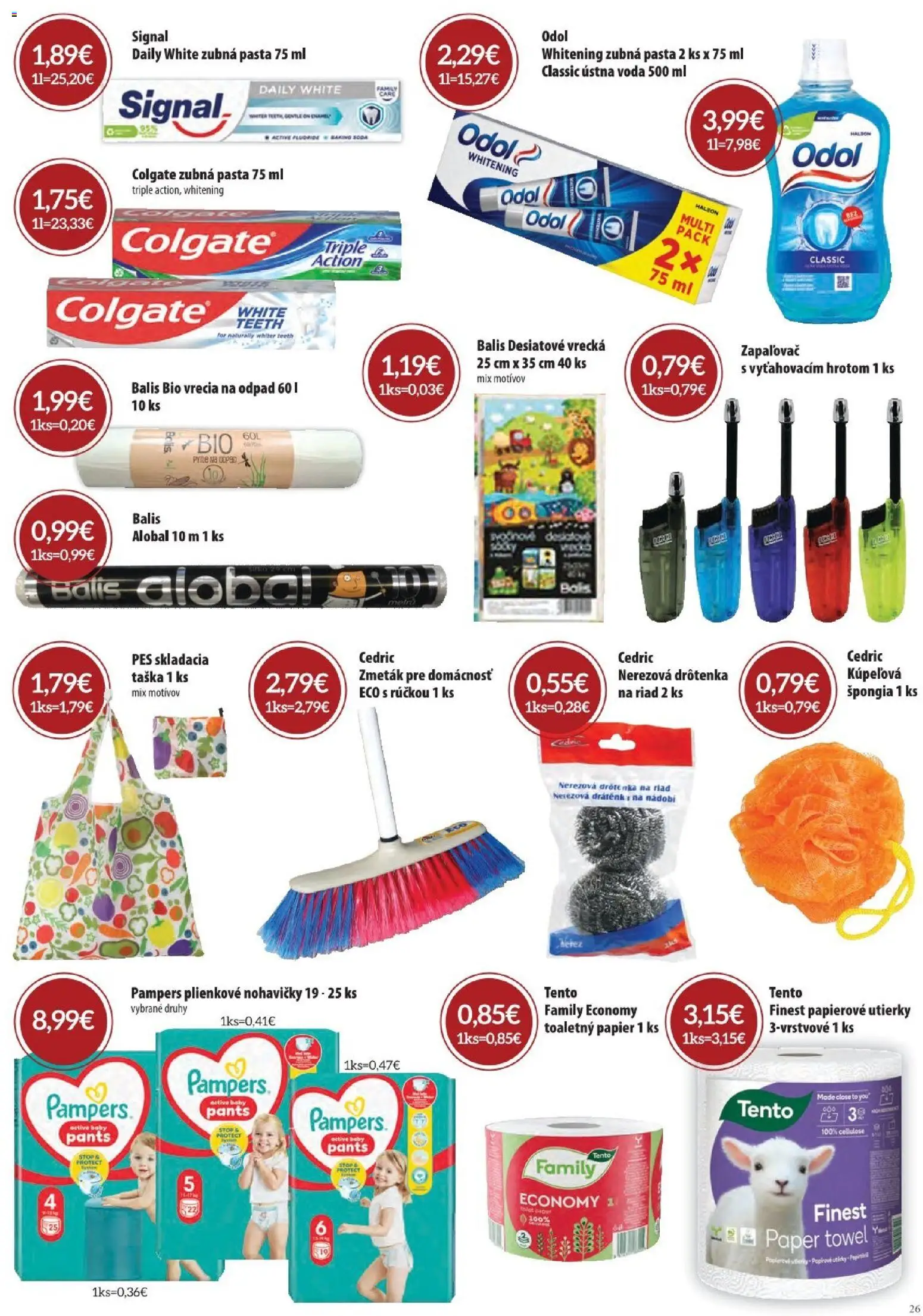 Nové Sintra akcie – leták je platný od 01.10.2026 | Strana: 26 | Produkty: Toaletný papier, Ústna voda, Papierové utierky, Pampers