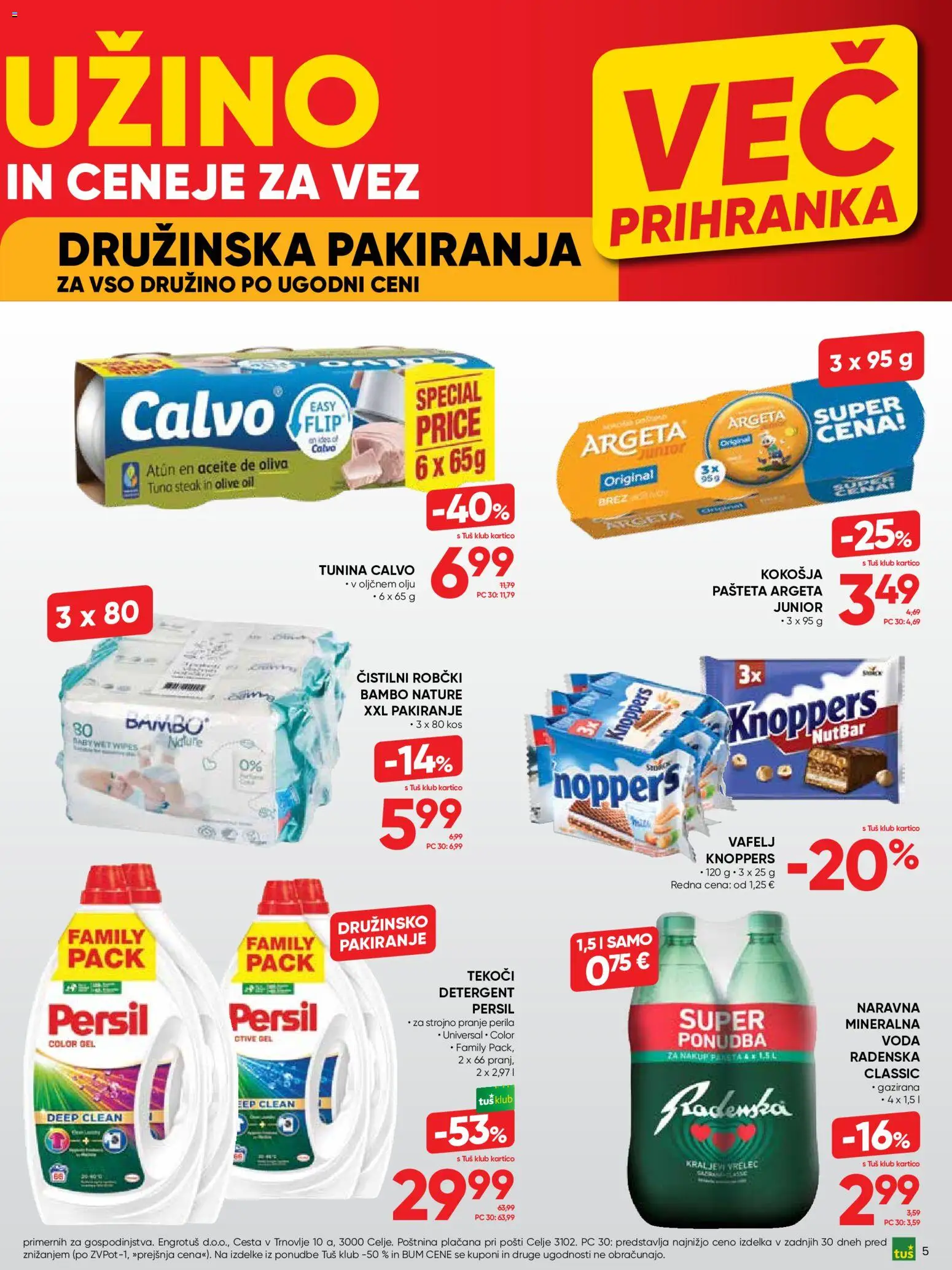 Novi Tuš katalog ponudbe – veljaven od 17.06.2026 | Stran: 5 | Izdelki: Pašteta, Kos, Detergent, Voda