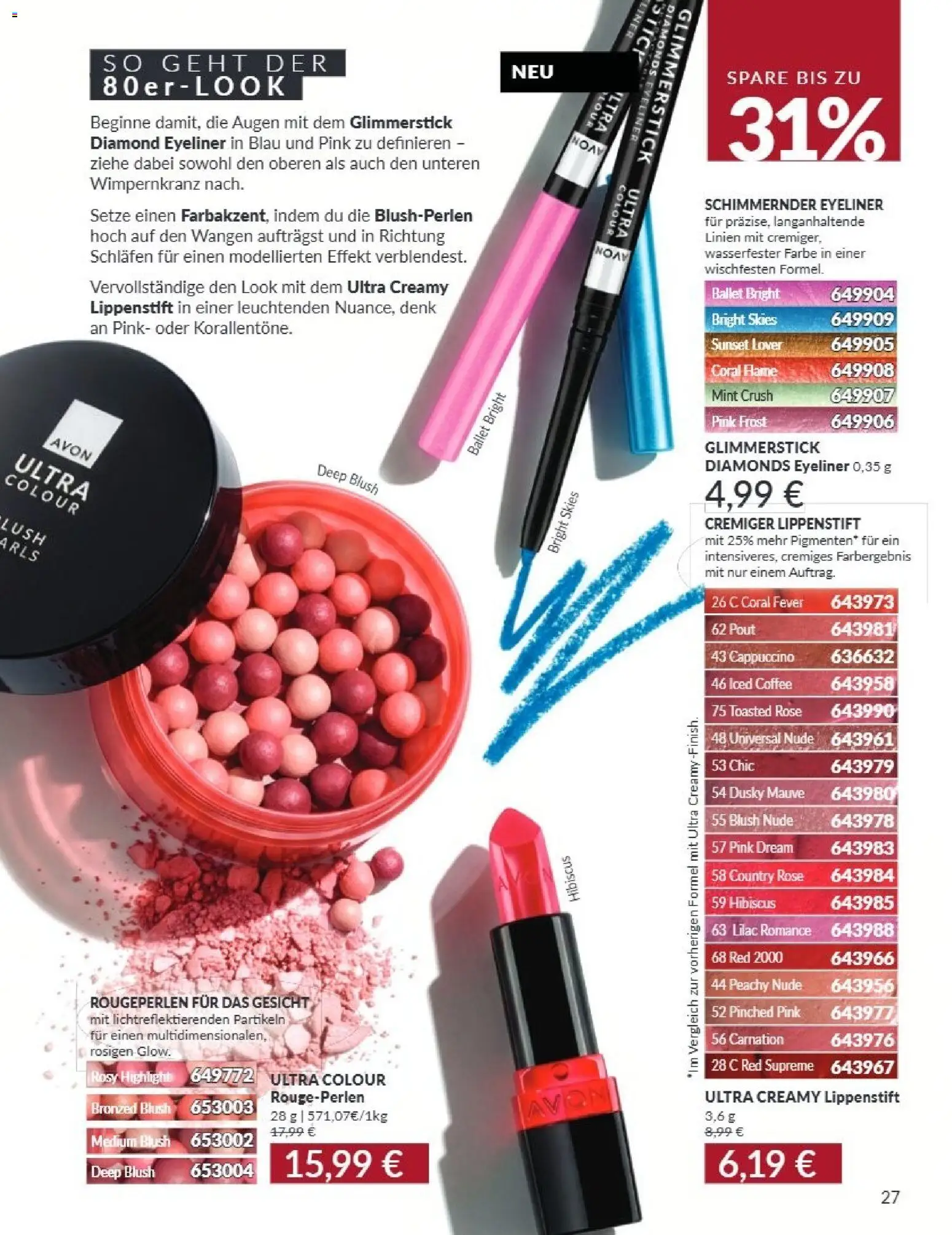 AVON Katalog September 2026 – gültig ab 01.09.2026 | Seite: 23 | Produkte: Coral, Eyeliner, Lippenstift, Blush