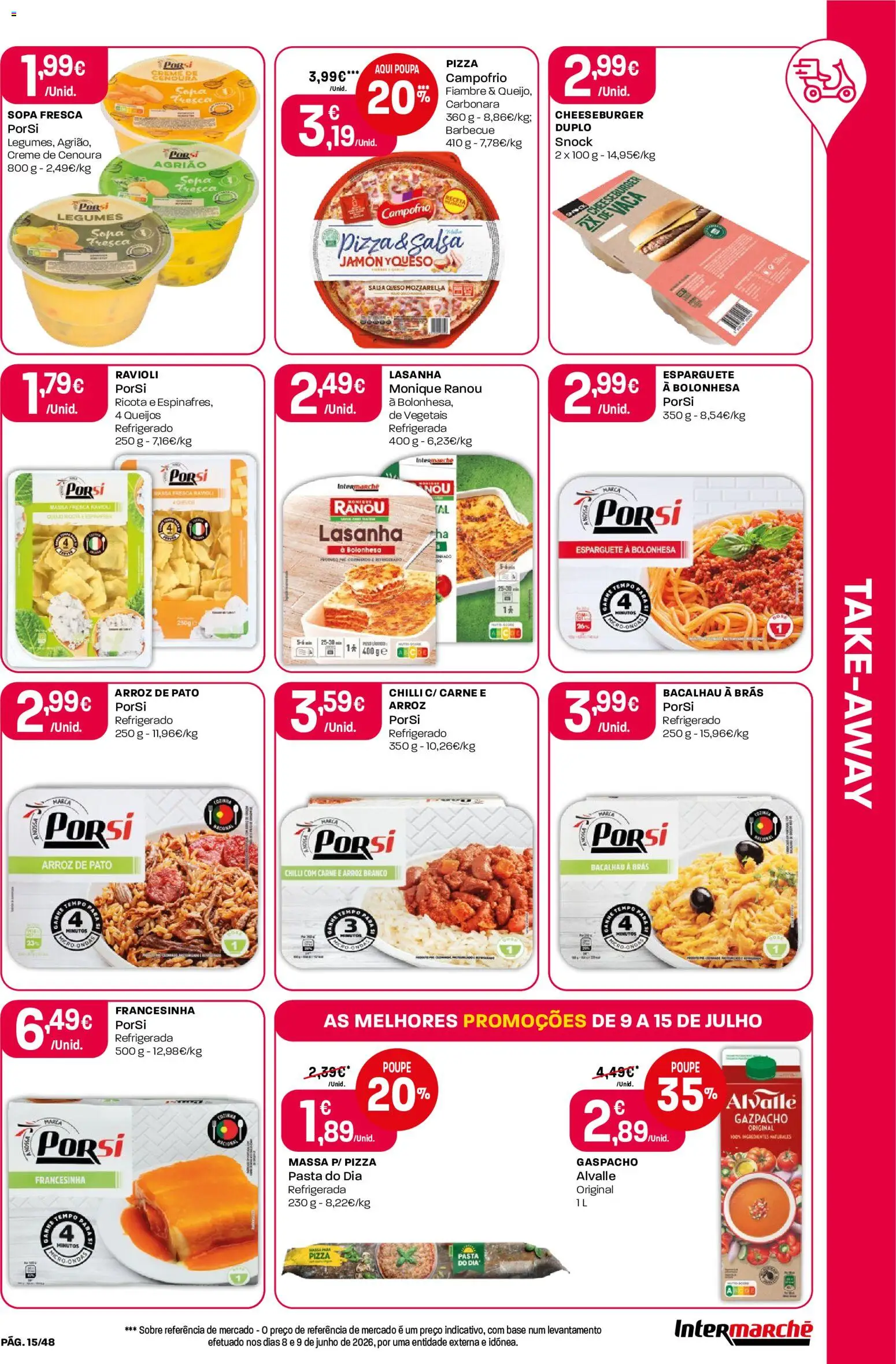 Intermarché folheto │ válido de 09/07/2026 | Página: 15 | Produtos: Esparguete, Bacalhau, Pizza, Agrião