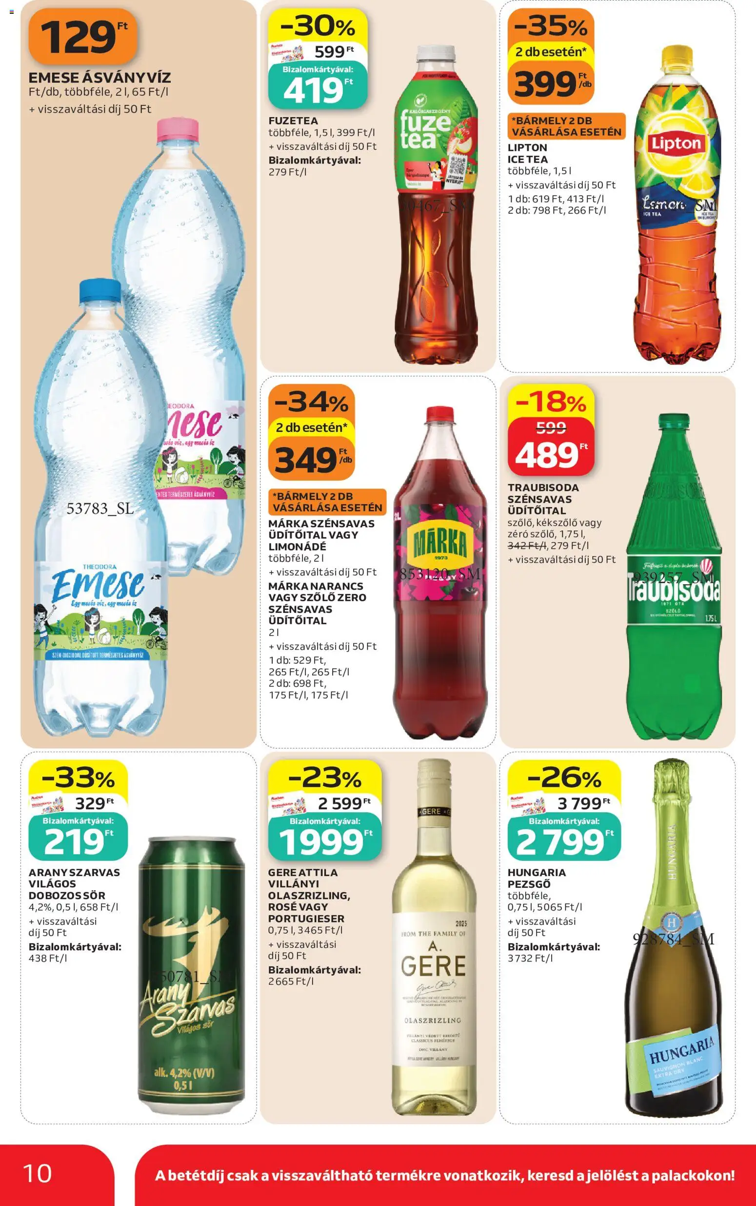 Auchan akciós ujság - amely érvényes a következő dátumtól: 2026.08.13. | Oldal: 10 | Termékek: Üdítőital, Ásványvíz, Bor, Rosé
