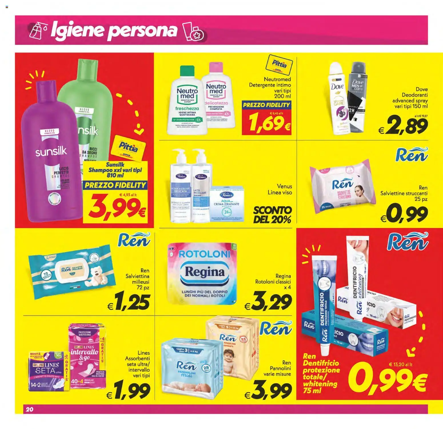Volantino SuperConveniente del 13/10/2026 | Pagina: 20 | Prodotti: Shampoo, Crema, Pannolini, Assorbenti