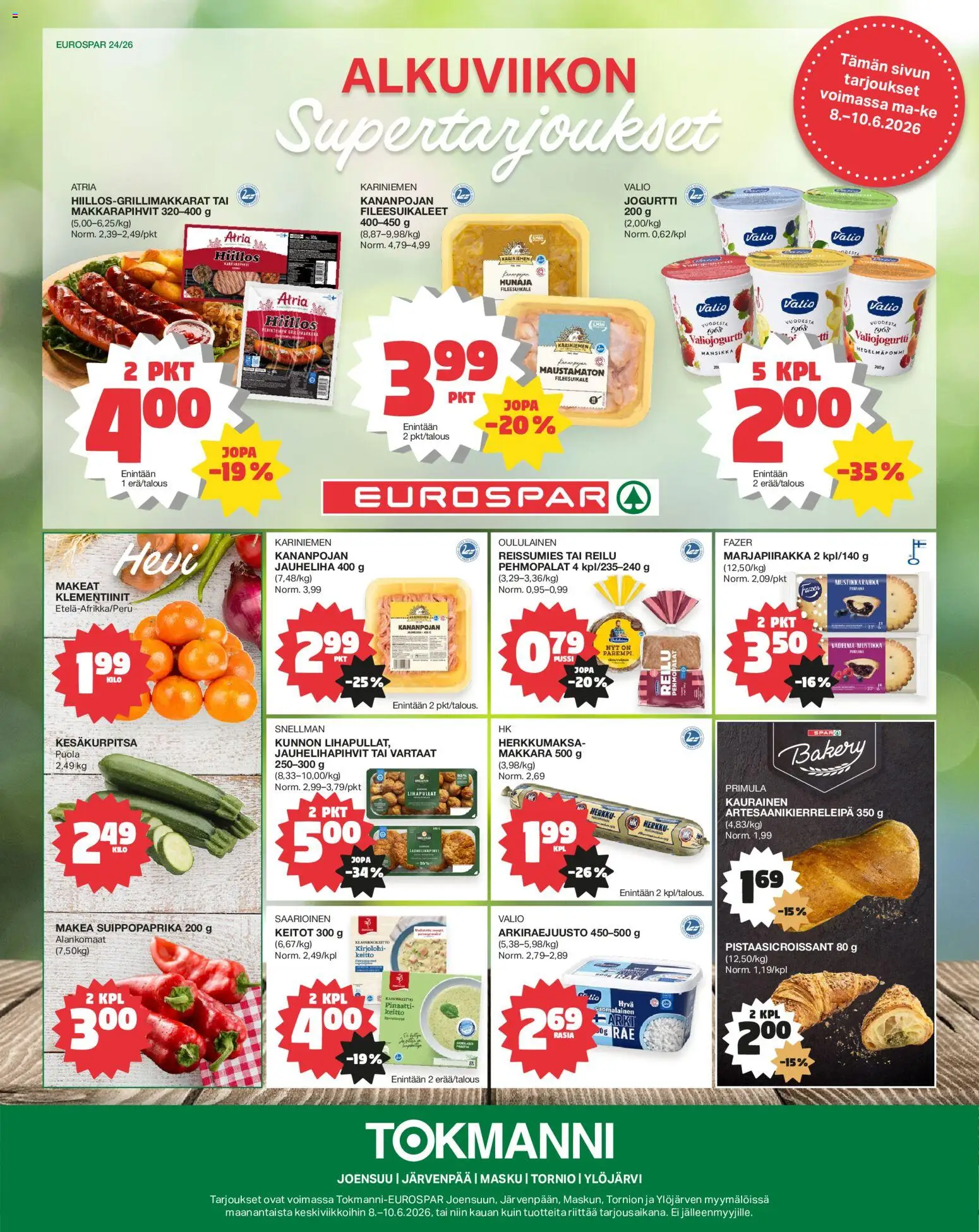 Tokmanni - EUROSPAR – voimassa 08.06.2026 alkaen | Sivu: 1 | Tuotteet: Makkara, Mustikka, Grillimakkara, Hunaja