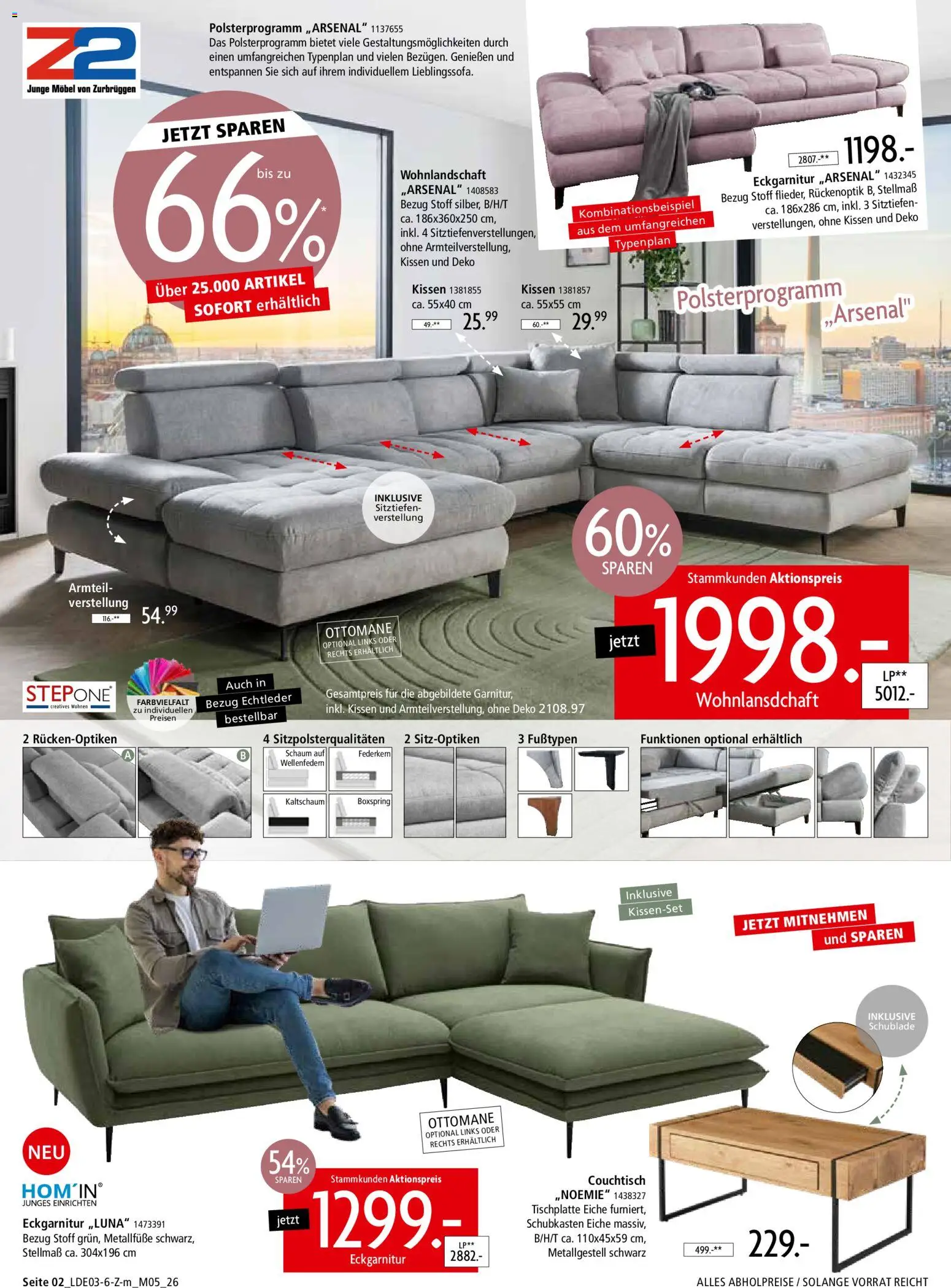 Zurbrüggen Prospekt 	 – gültig ab 28.03.2026 | Seite: 2 | Produkte: Wohnlandschaft, Kissen, Couchtisch
