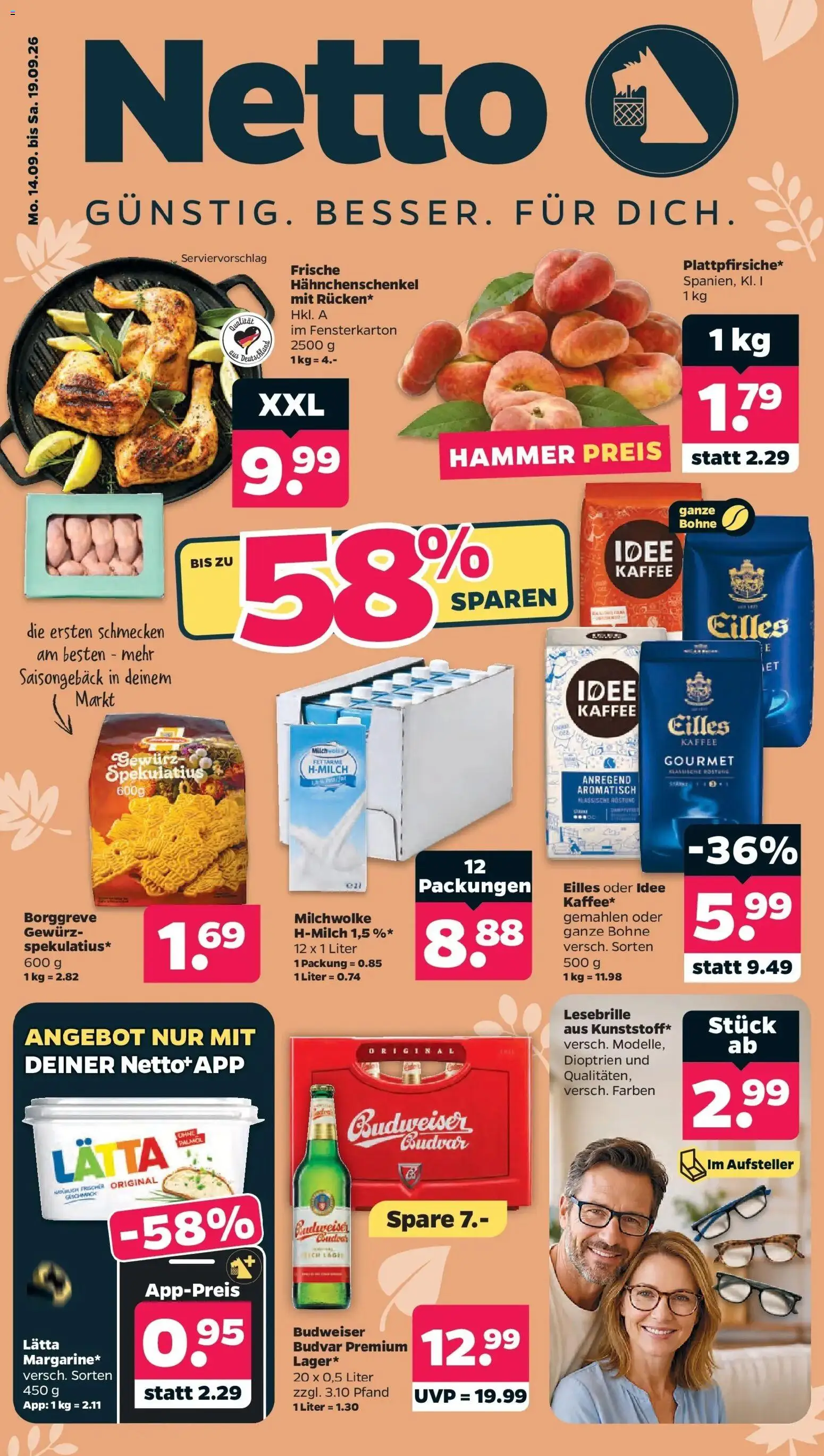 Netto Aktueller Prospekt ab 14.09.2026 → Angebote nächste Woche | Seite: 1 | Produkte: Kaffee, Eilles kaffee, Lätta, Budweiser