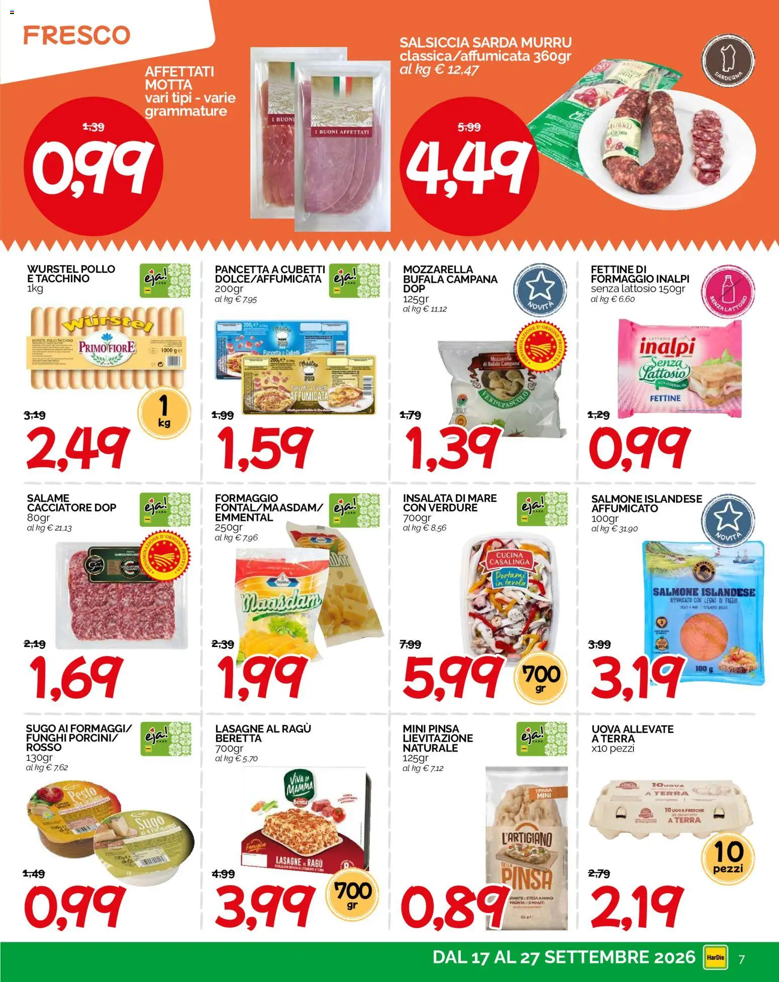Volantino HarDis del 17/09/2026 | Pagina: 7 | Prodotti: Uova, Salame, Salsiccia, Emmental