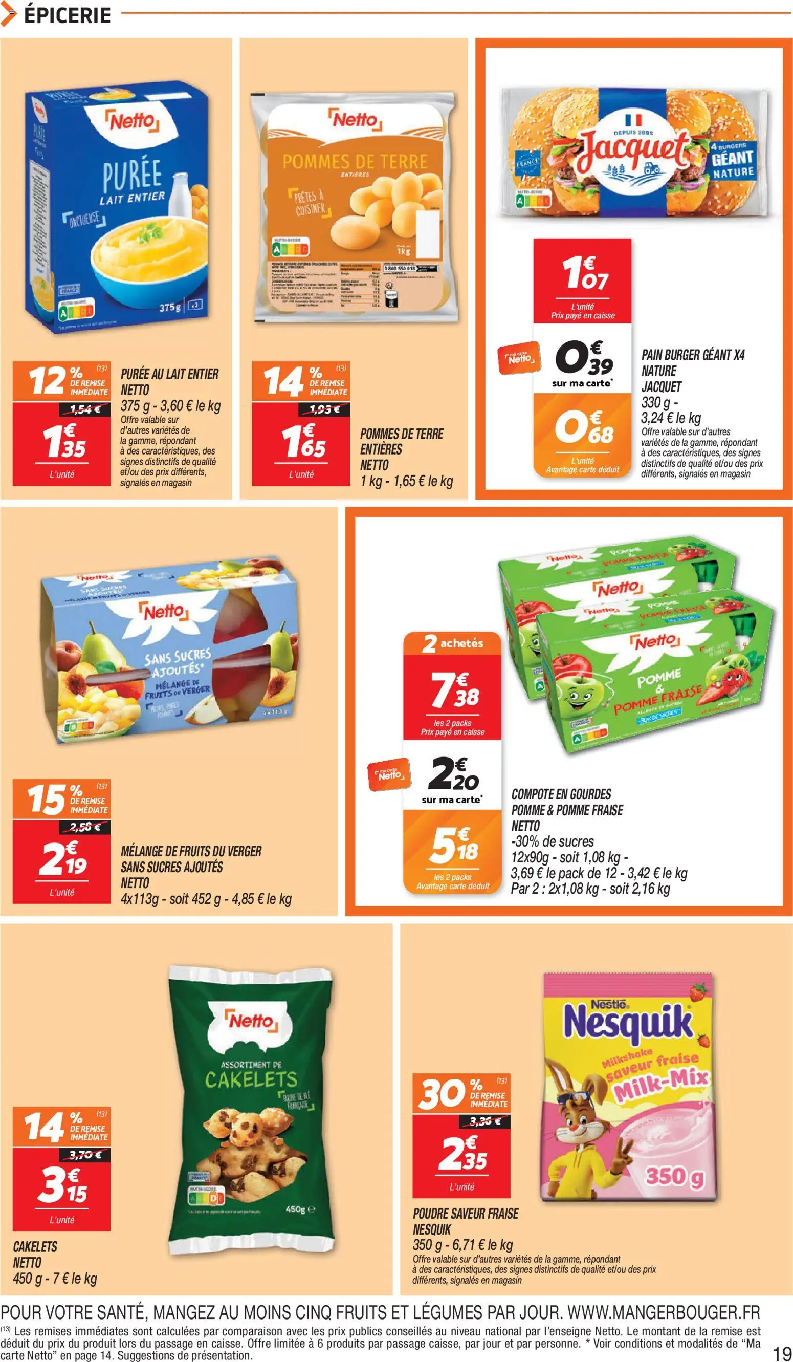 {H1} | Page: 19 | Produits: Nesquik, Fruits, Lait, Burger
